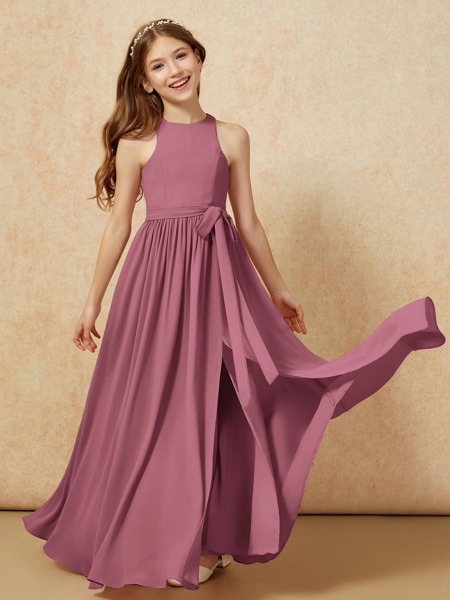 Simple sleeveless chiffon Junior Bridesmaid Dress Mulberry - Image 10