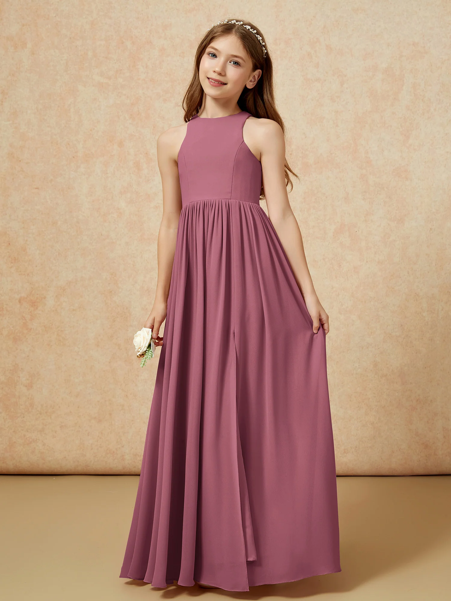 Simple sleeveless chiffon Junior Bridesmaid Dress Mulberry - Image 6