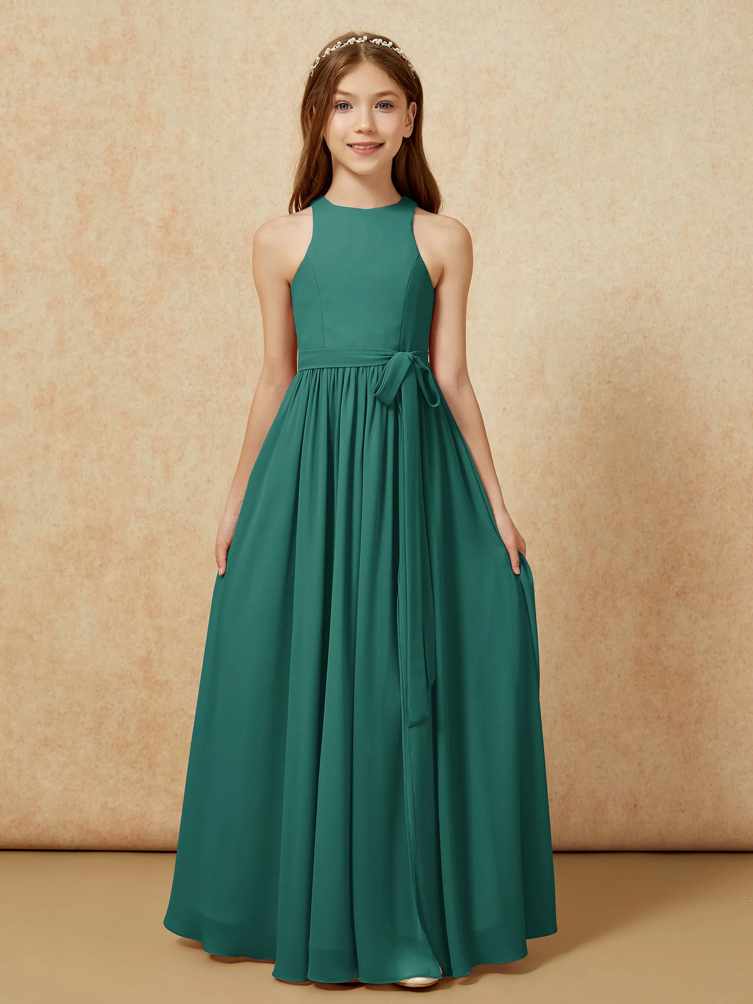 Simple sleeveless chiffon Junior Bridesmaid Dress Peacock - Image 8