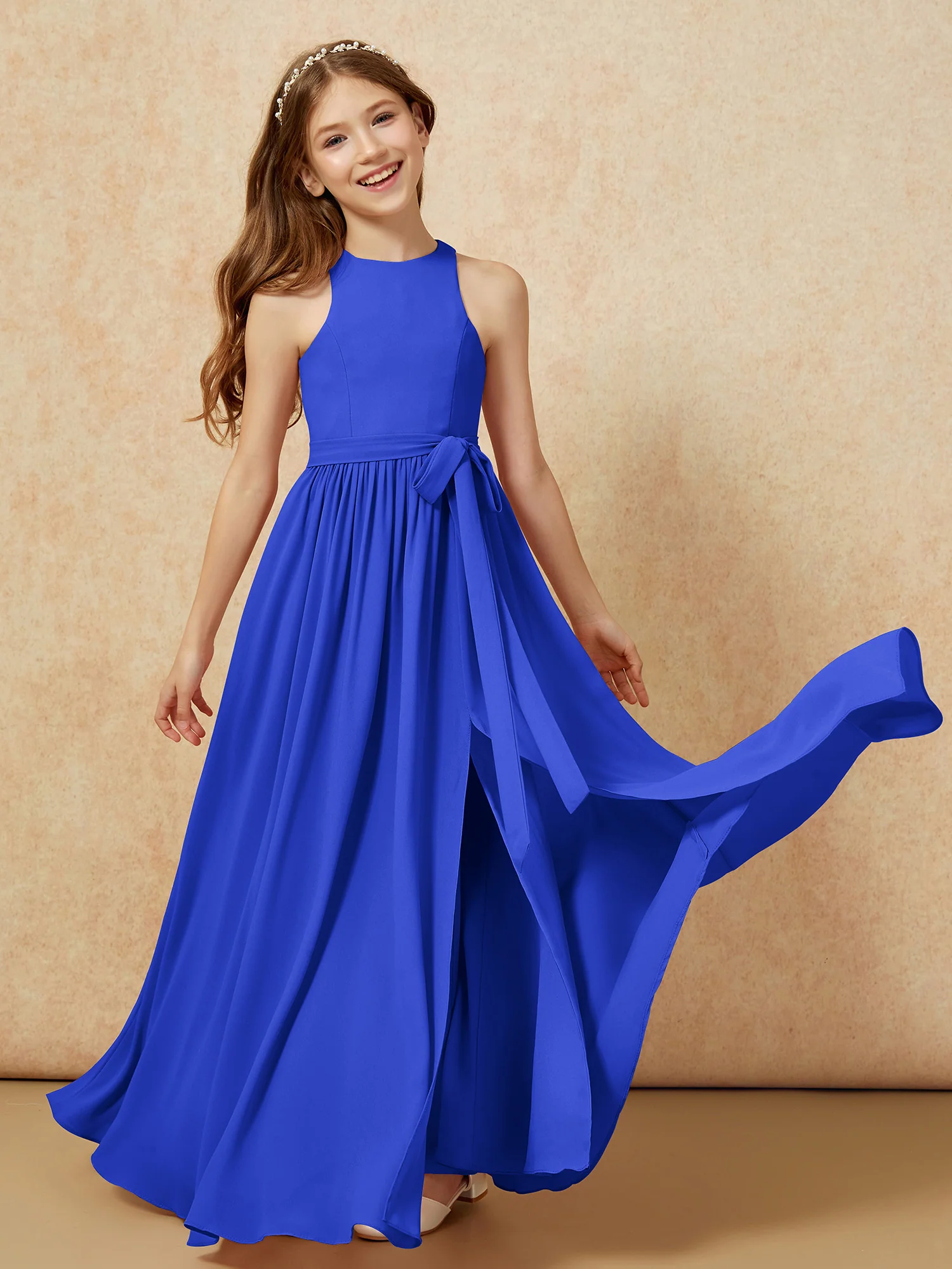 Simple sleeveless chiffon Junior Bridesmaid Dress Royal Blue - Image 10