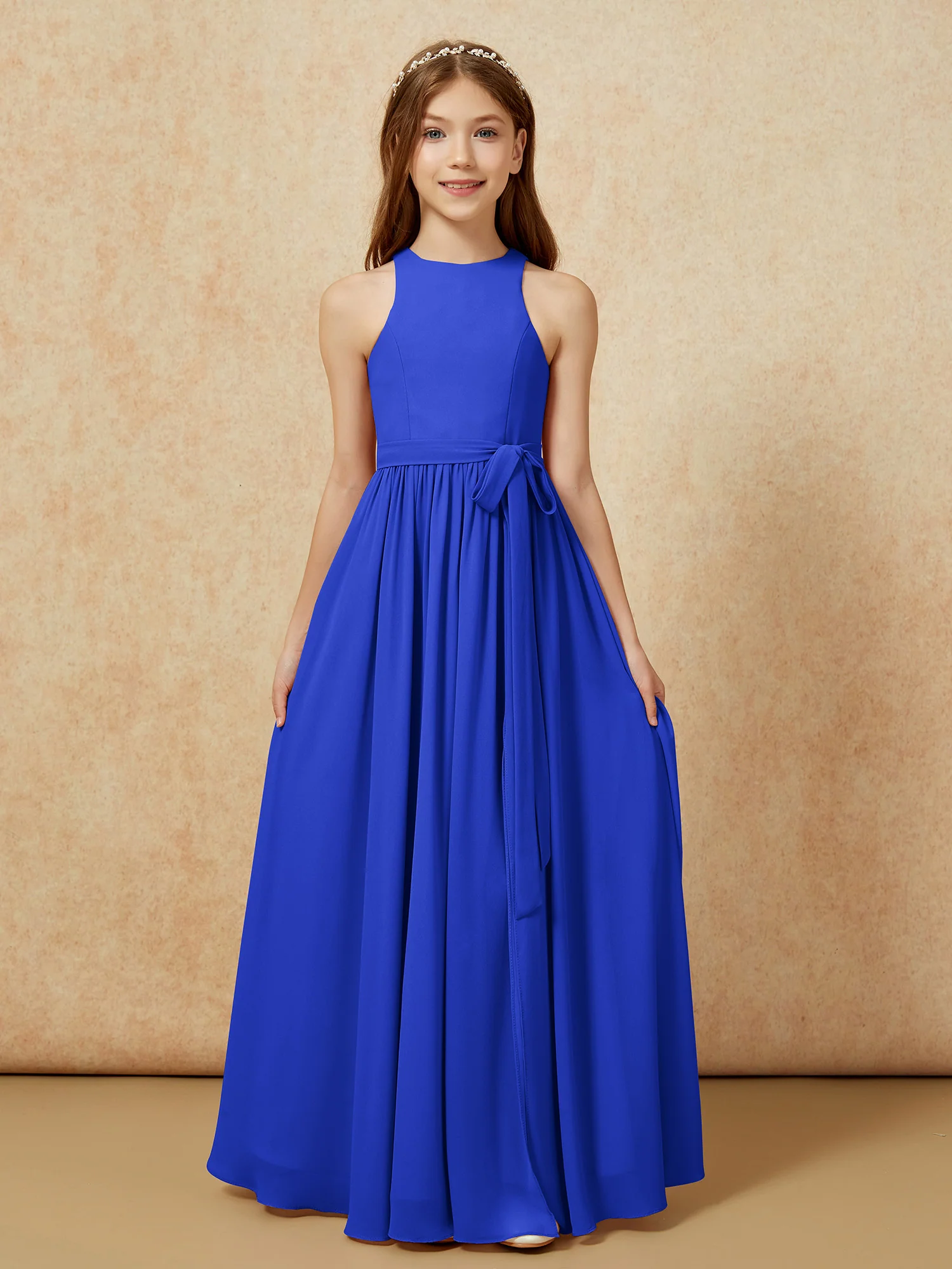 Simple sleeveless chiffon Junior Bridesmaid Dress Royal Blue - Image 8