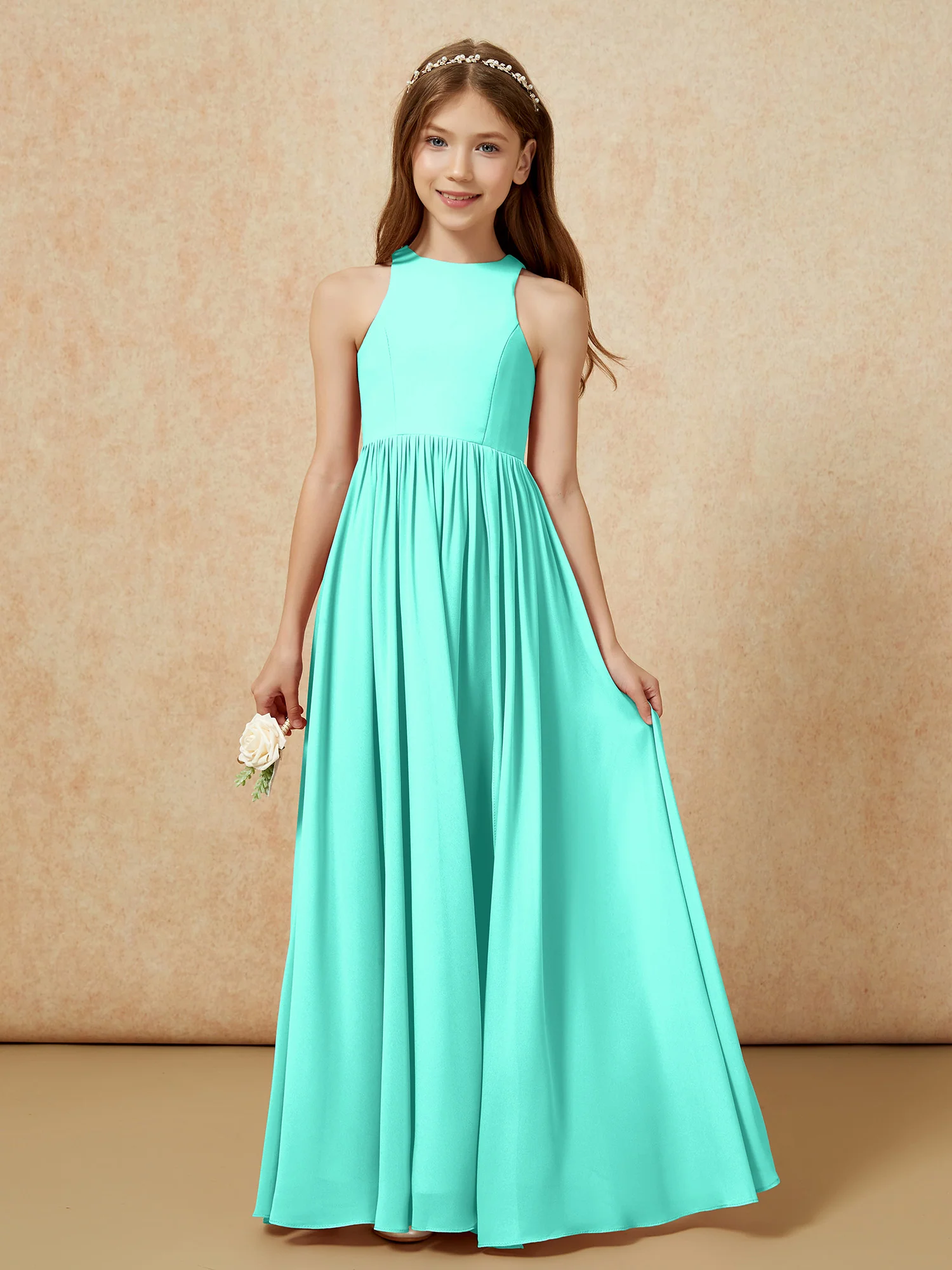 Simple sleeveless chiffon Junior Bridesmaid Dress Spa - Image 4