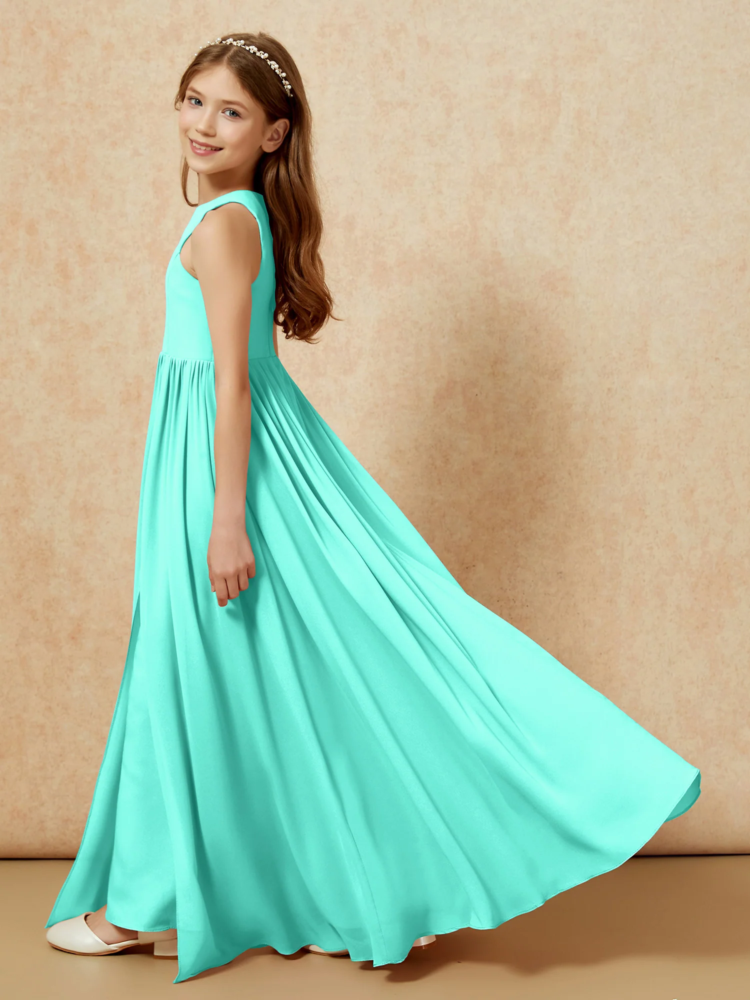 Simple sleeveless chiffon Junior Bridesmaid Dress Spa - Image 9