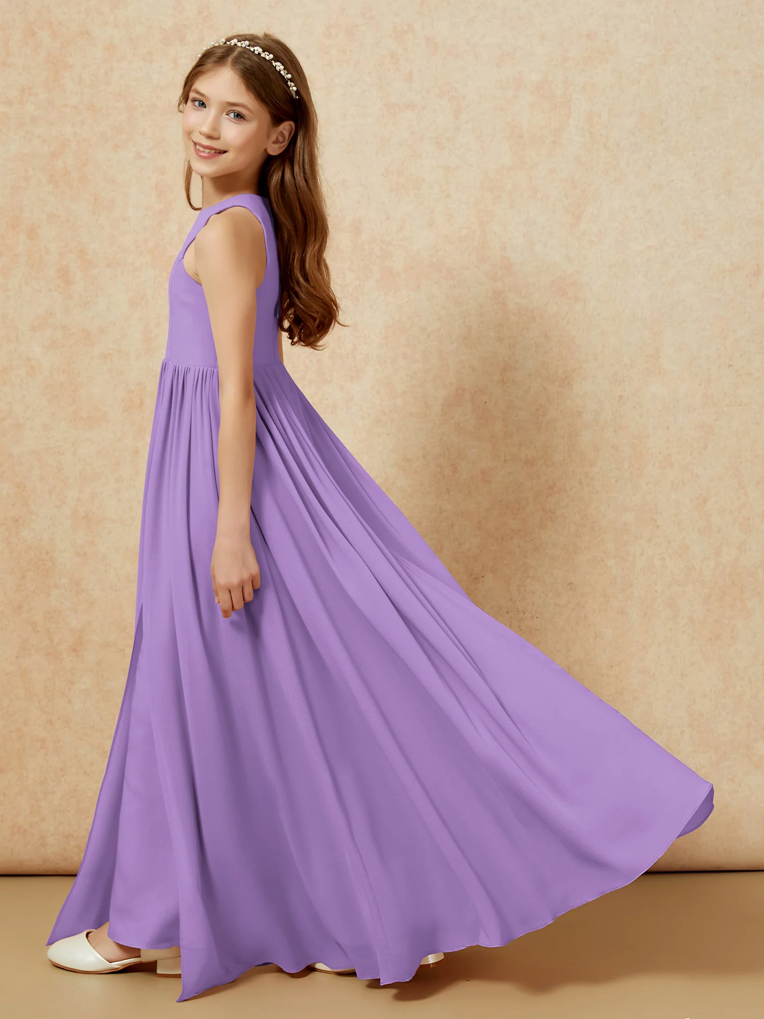 Simple sleeveless chiffon Junior Bridesmaid Dress Tahiti - Image 9