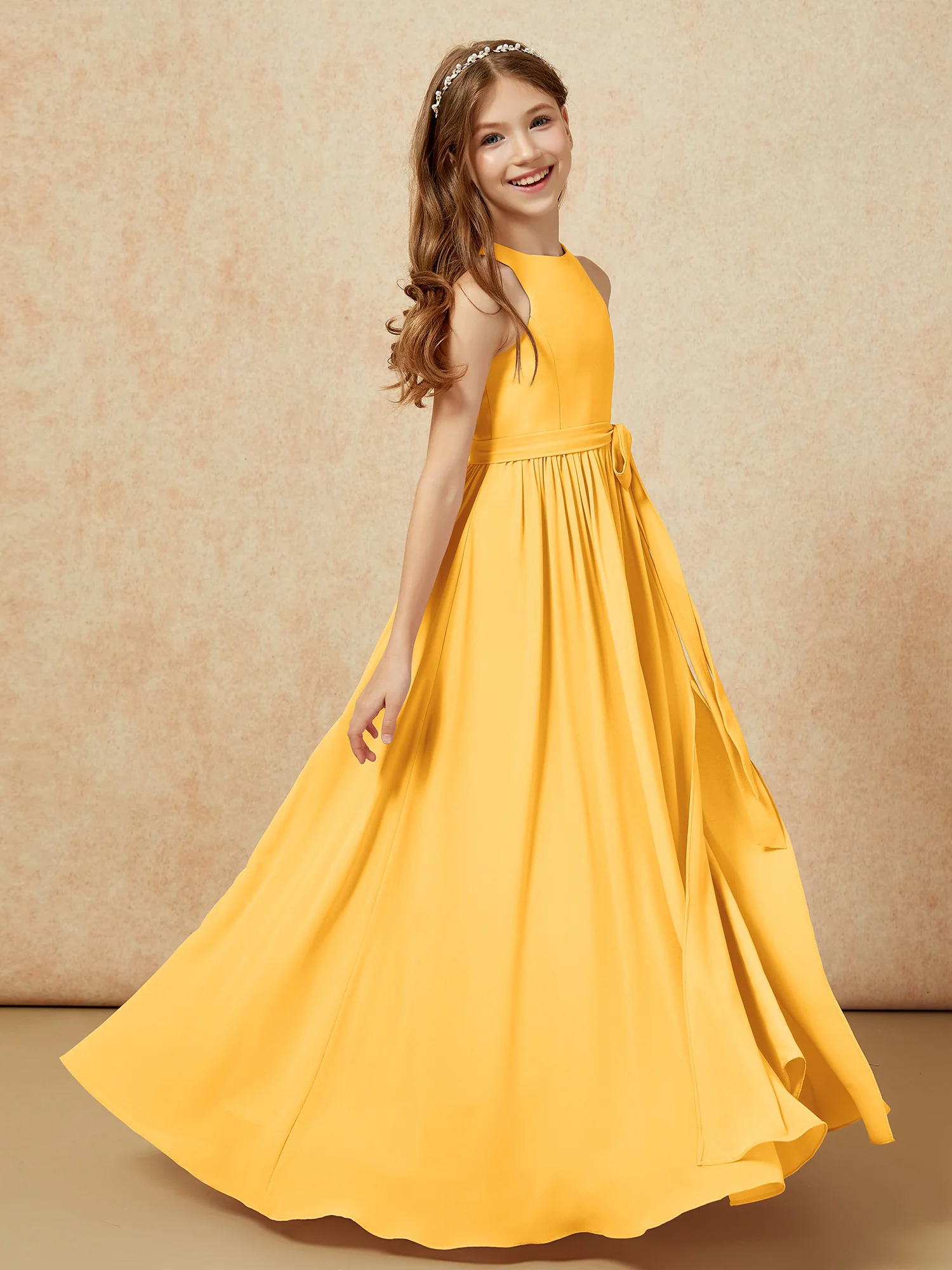 Simple sleeveless chiffon Junior Bridesmaid Dress Tangerine - Image 5
