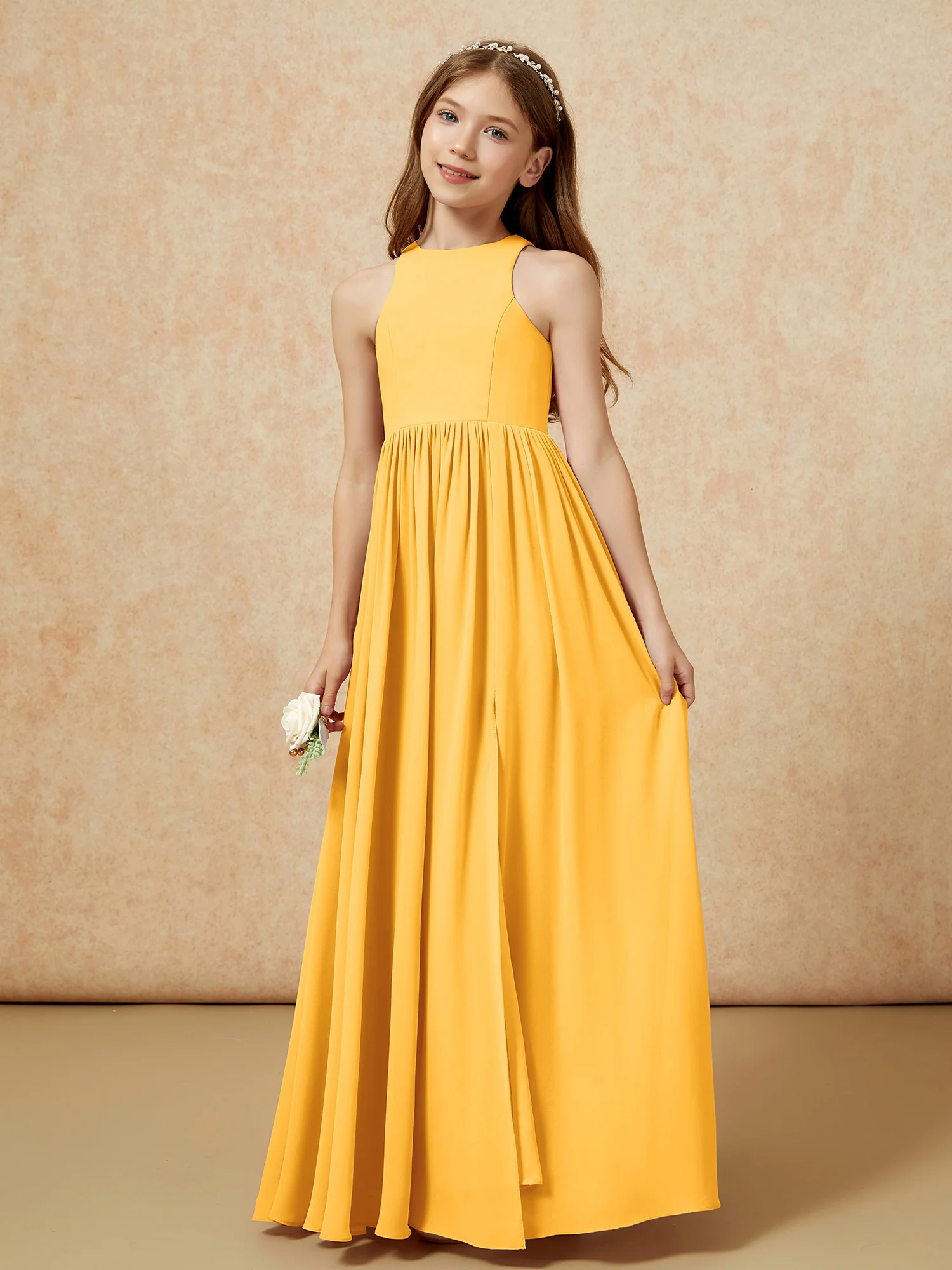 Simple sleeveless chiffon Junior Bridesmaid Dress Tangerine - Image 6