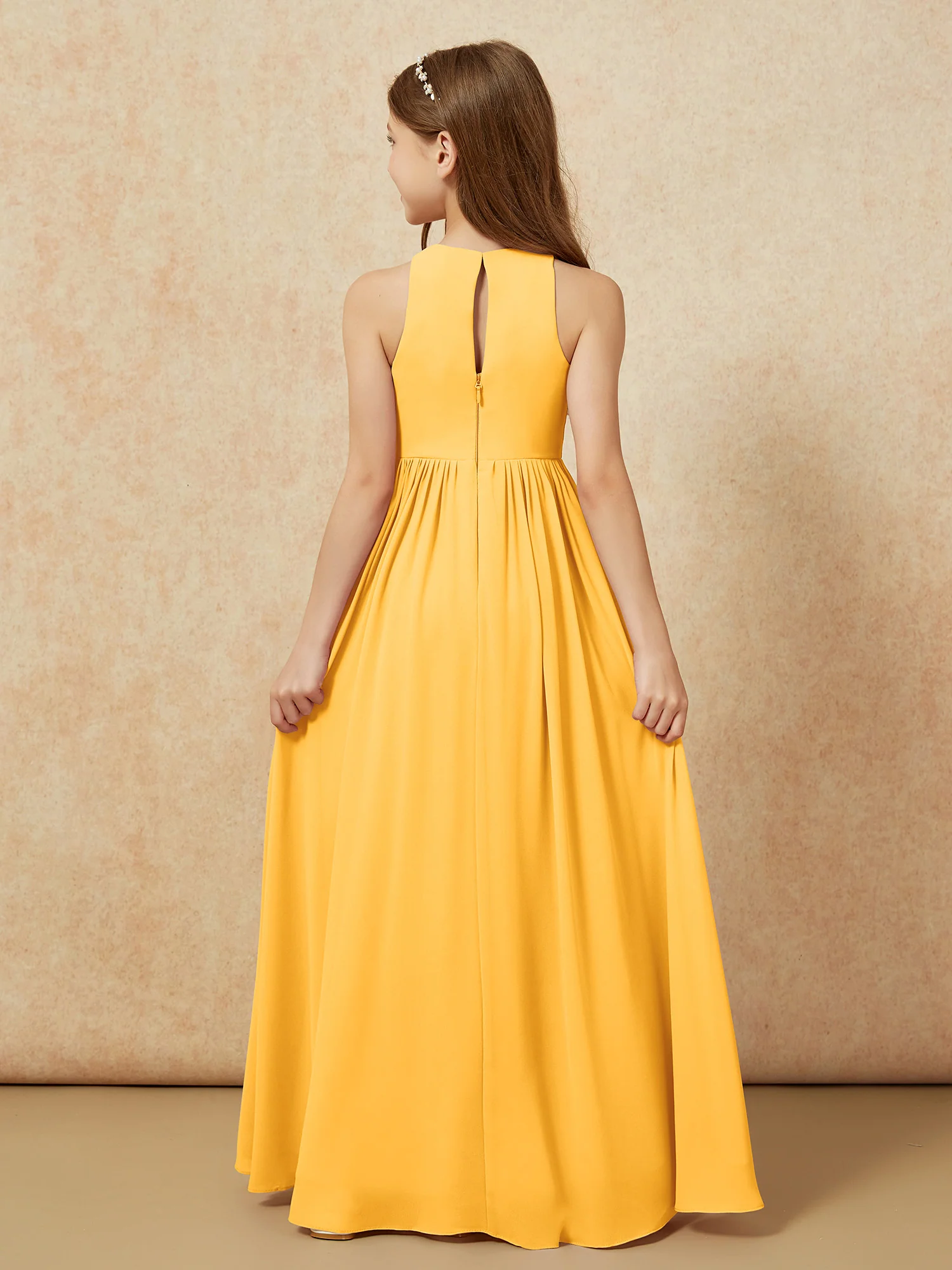 Simple sleeveless chiffon Junior Bridesmaid Dress Tangerine - Image 7