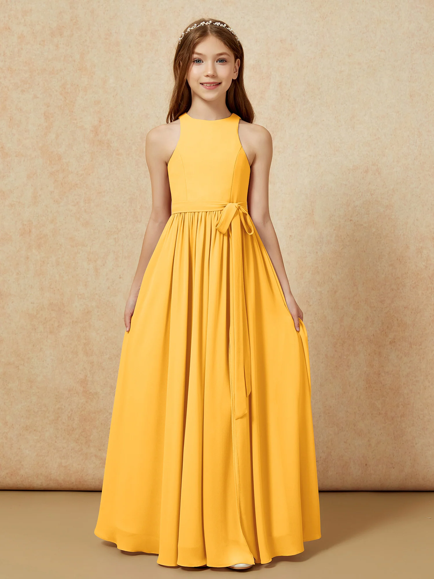 Simple sleeveless chiffon Junior Bridesmaid Dress Tangerine - Image 8