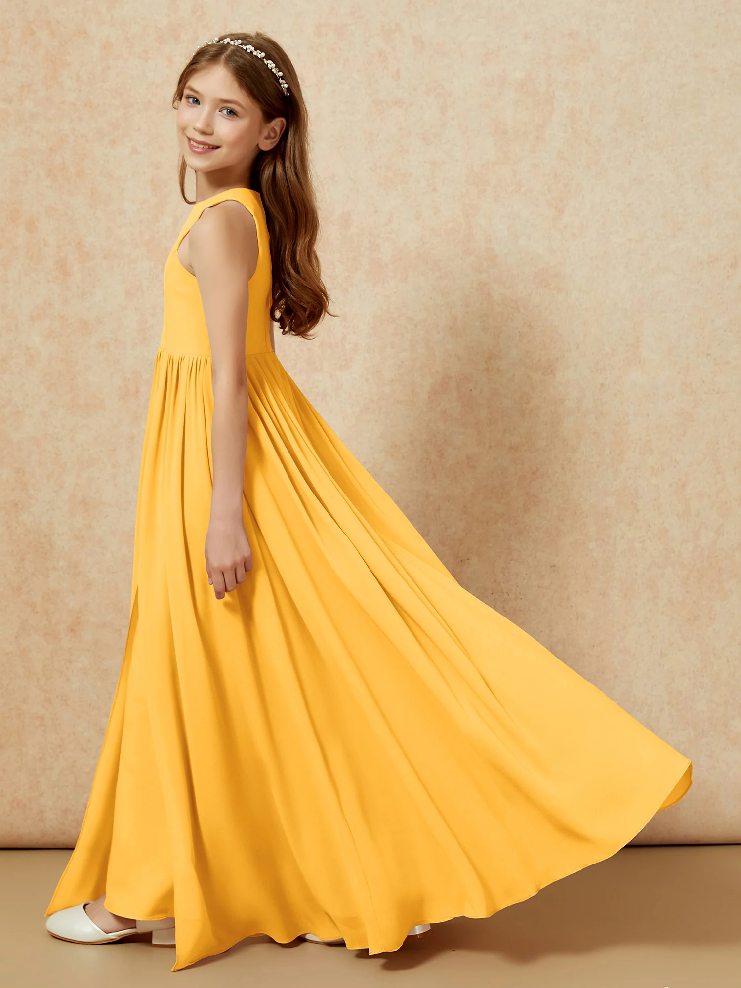 Simple sleeveless chiffon Junior Bridesmaid Dress Tangerine - Image 9