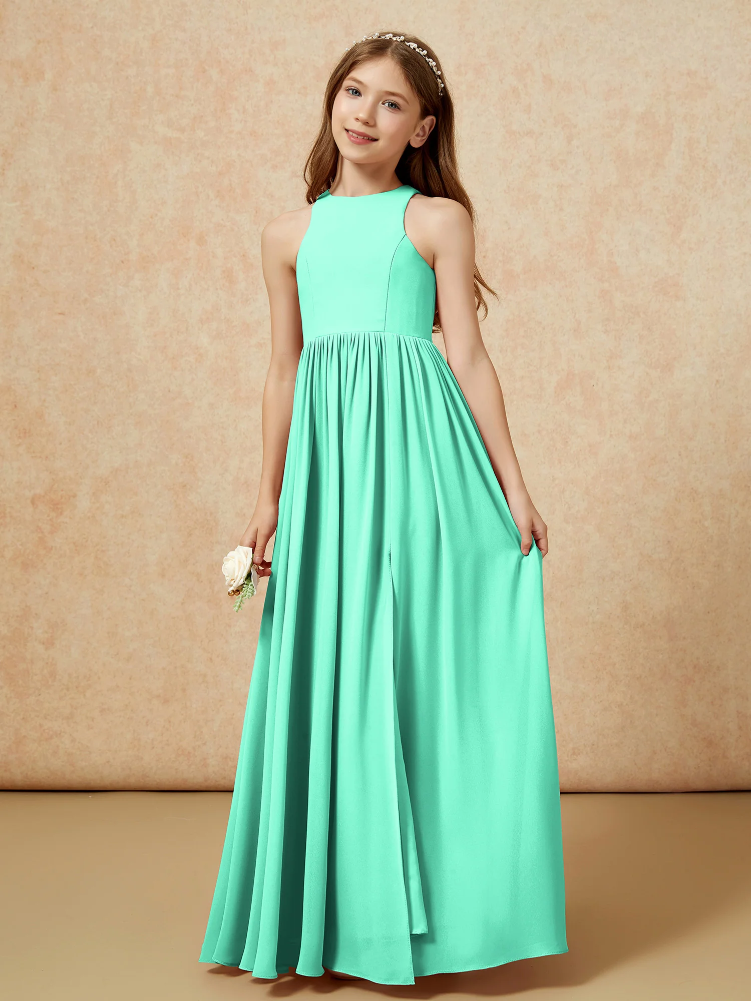 Simple sleeveless chiffon Junior Bridesmaid Dress Turquoise - Image 6