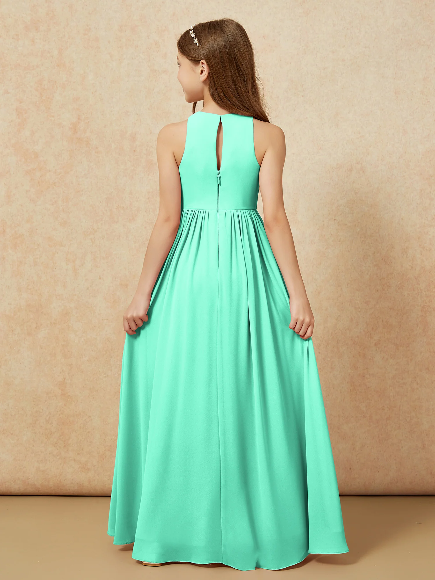 Simple sleeveless chiffon Junior Bridesmaid Dress Turquoise - Image 7