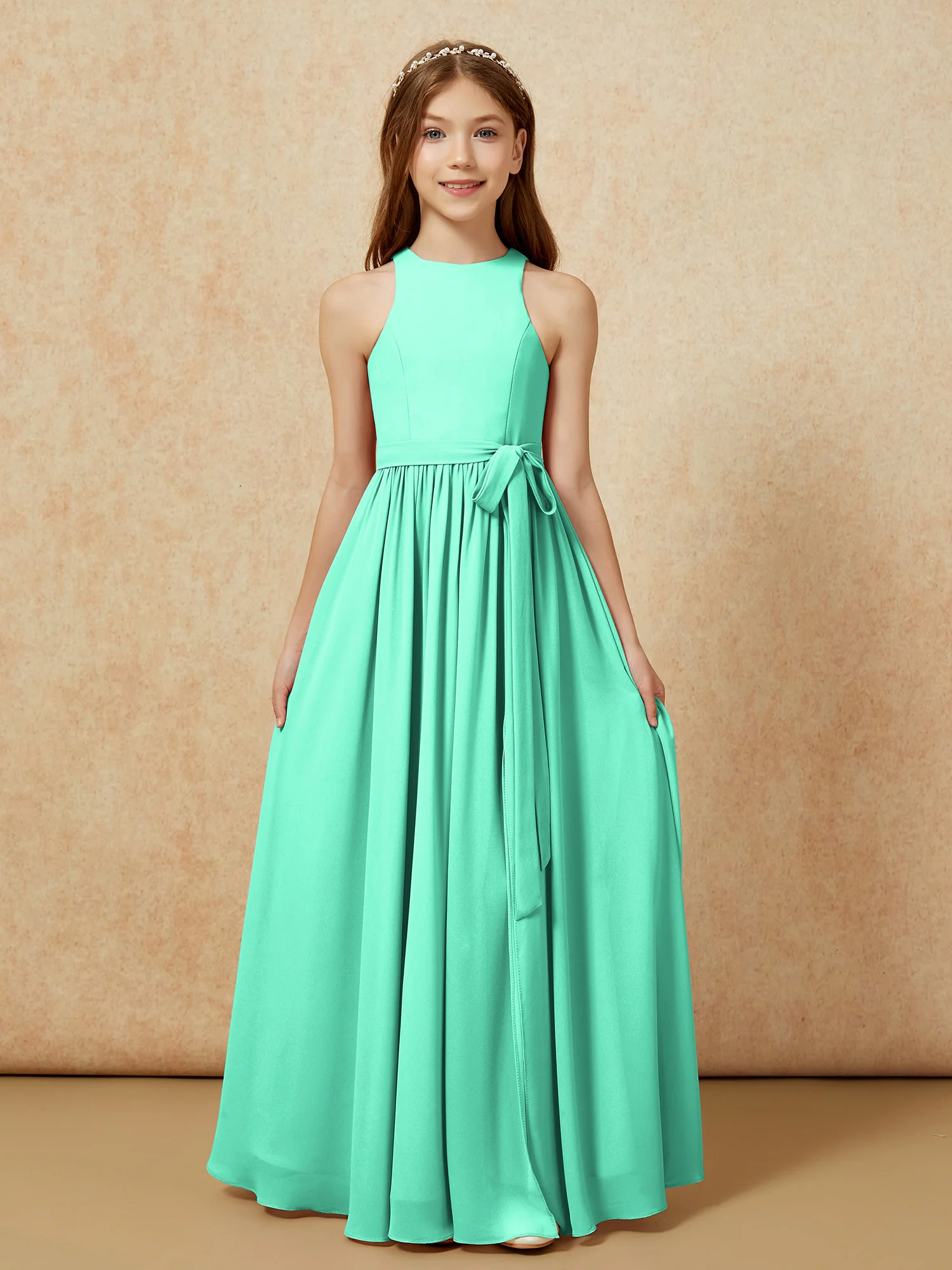 Simple sleeveless chiffon Junior Bridesmaid Dress Turquoise - Image 8