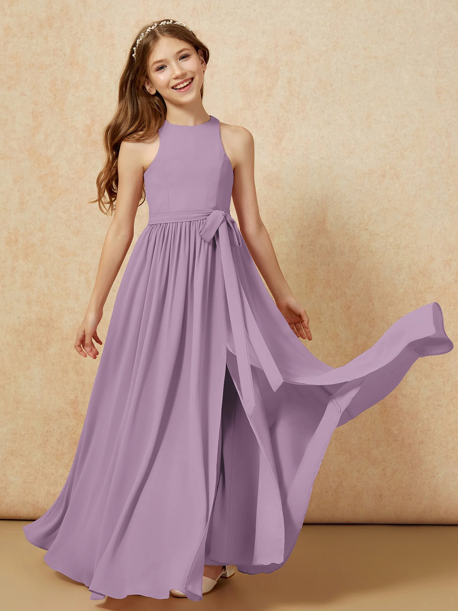 Simple sleeveless chiffon Junior Bridesmaid Dress Wisteria - Image 10