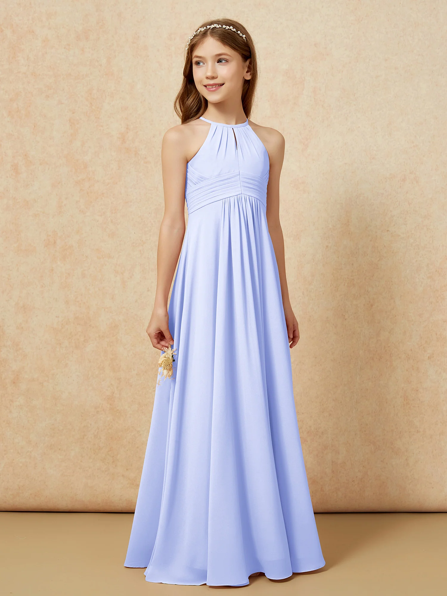 Simple Sleeveless Empire Long Junior Bridesmaid Dress Lavender - Image 4