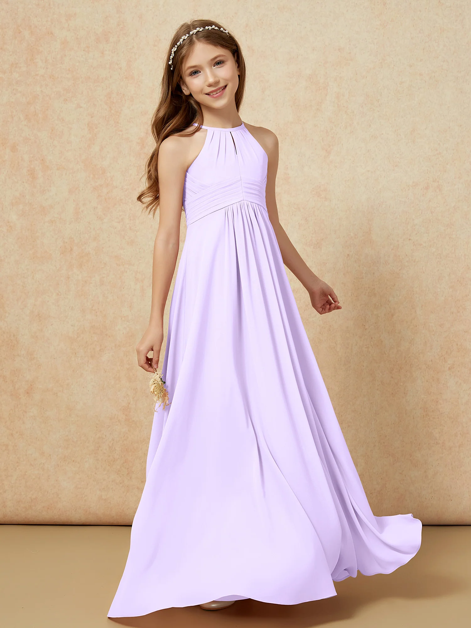 Simple Sleeveless Empire Long Junior Bridesmaid Dress Lilac - Image 3