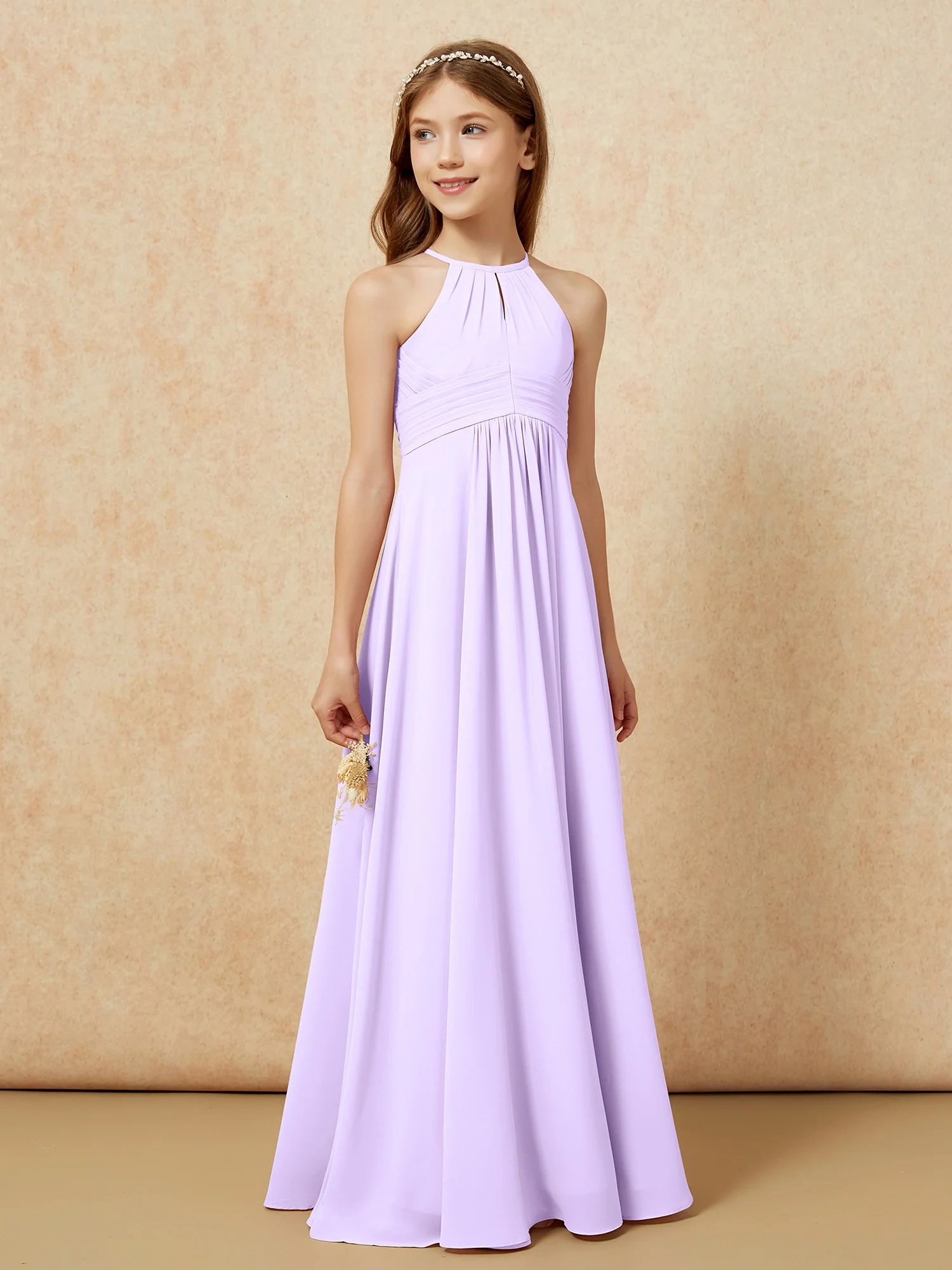 Simple Sleeveless Empire Long Junior Bridesmaid Dress Lilac - Image 4
