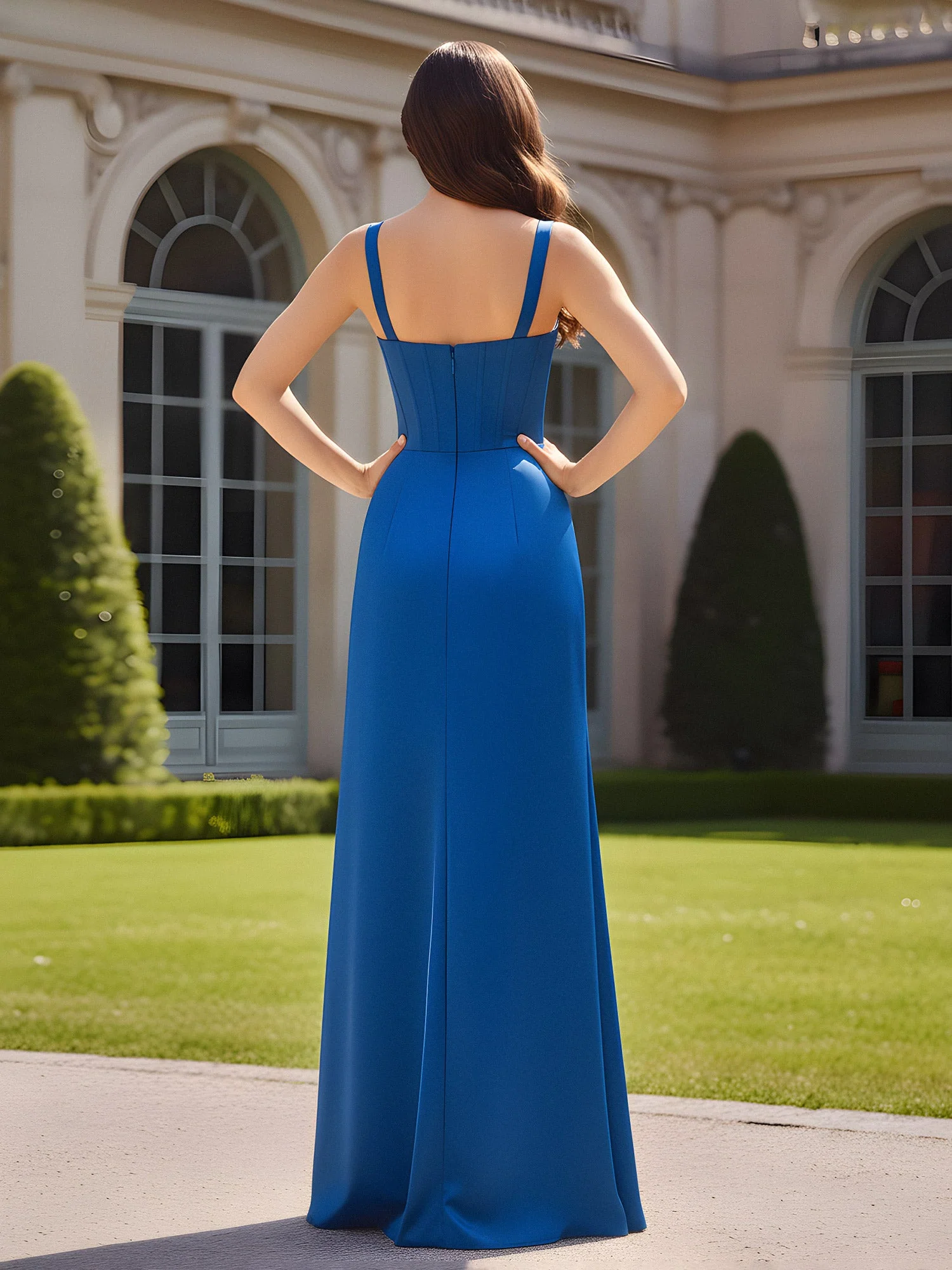 Sweetheart Neck Pleated Sheath Gown With Slit Ivory - Image 2