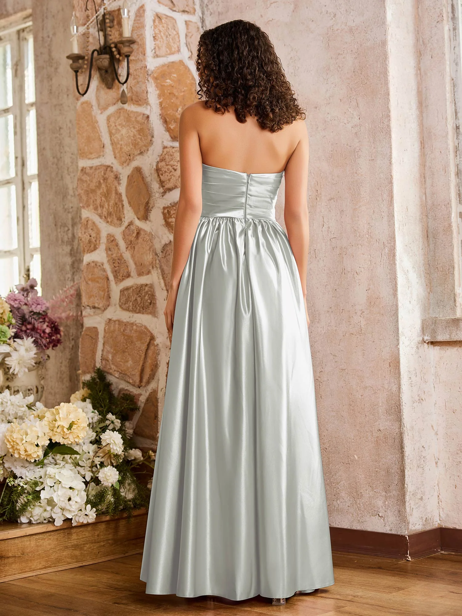 Sleeveless Floor-length High Slit Dresses Silver - Image 2