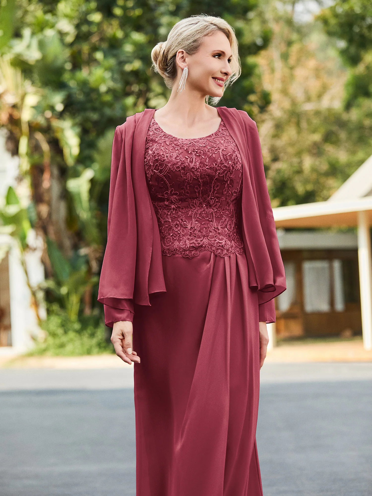 Sleeveless Lace Appliqued Dress with Jacket Cinnamon Rose