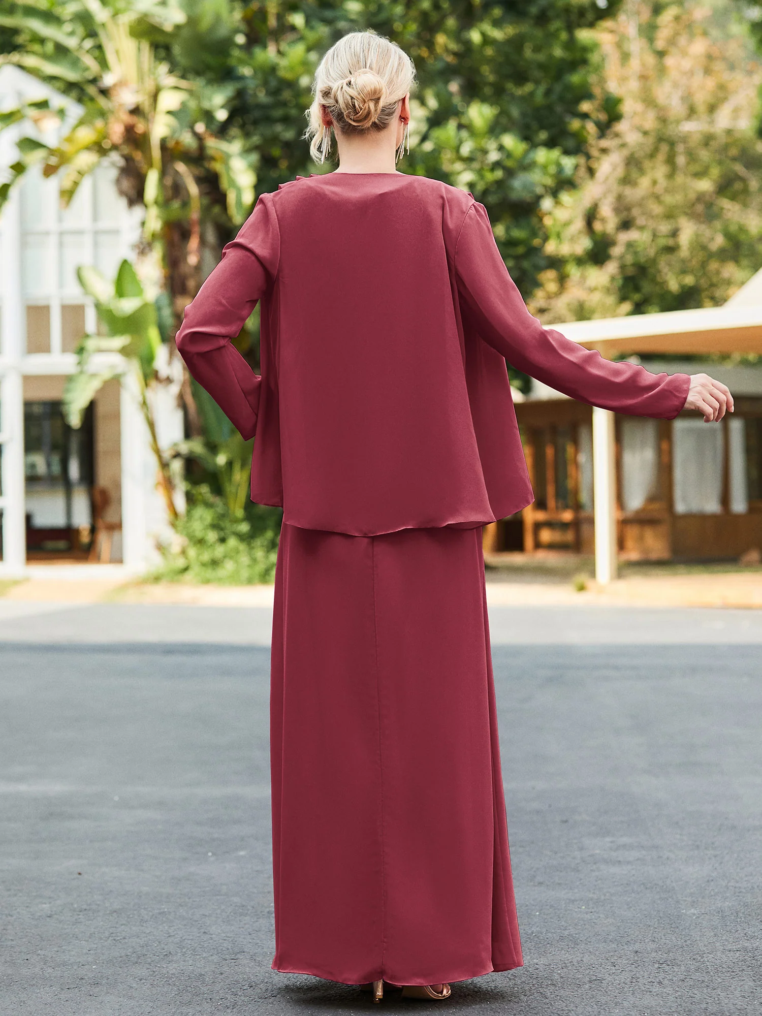 Sleeveless Lace Appliqued Dress with Jacket Cinnamon Rose - Image 2