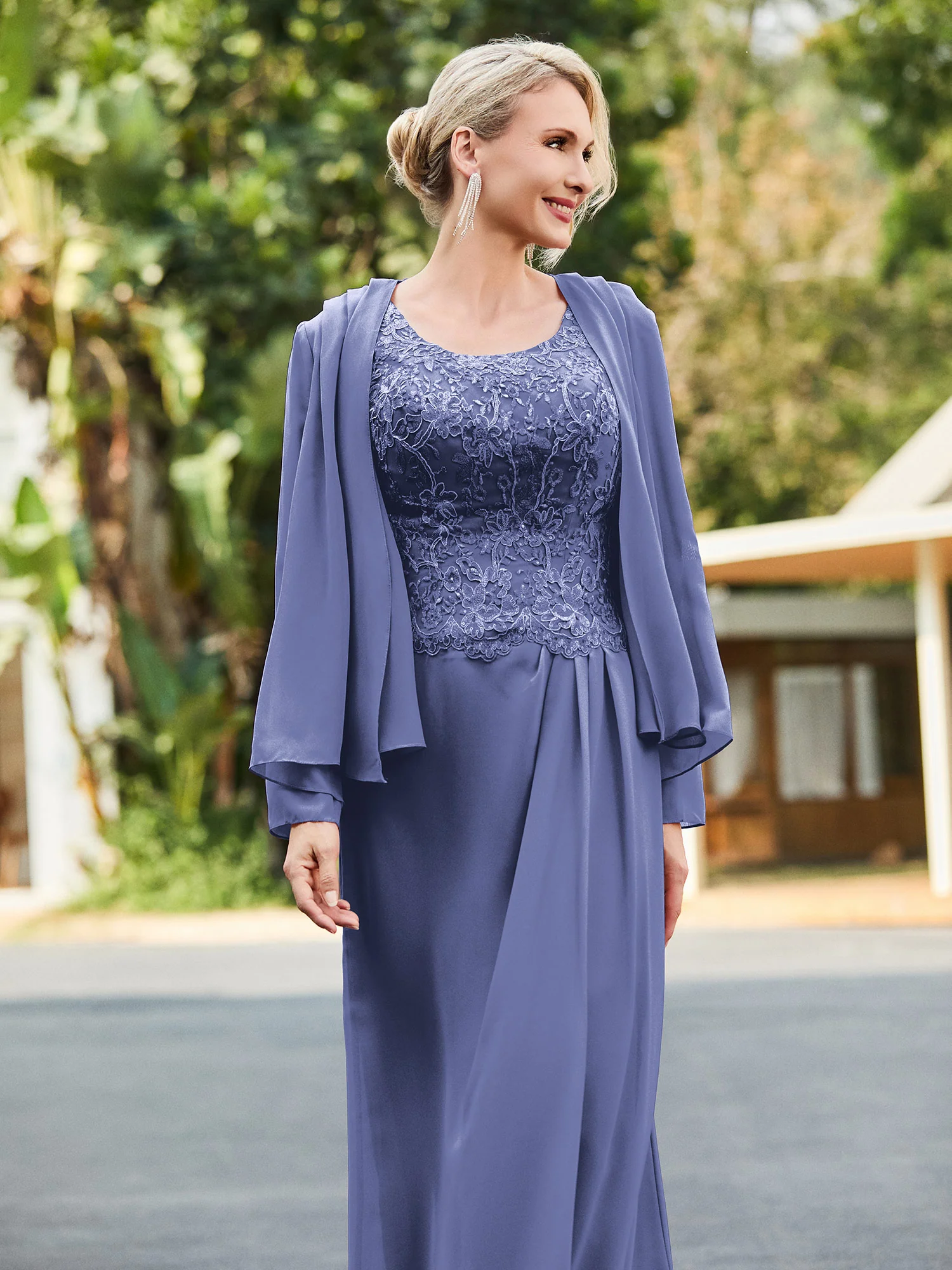 Sleeveless Lace Appliqued Dress with Jacket Periwinkle
