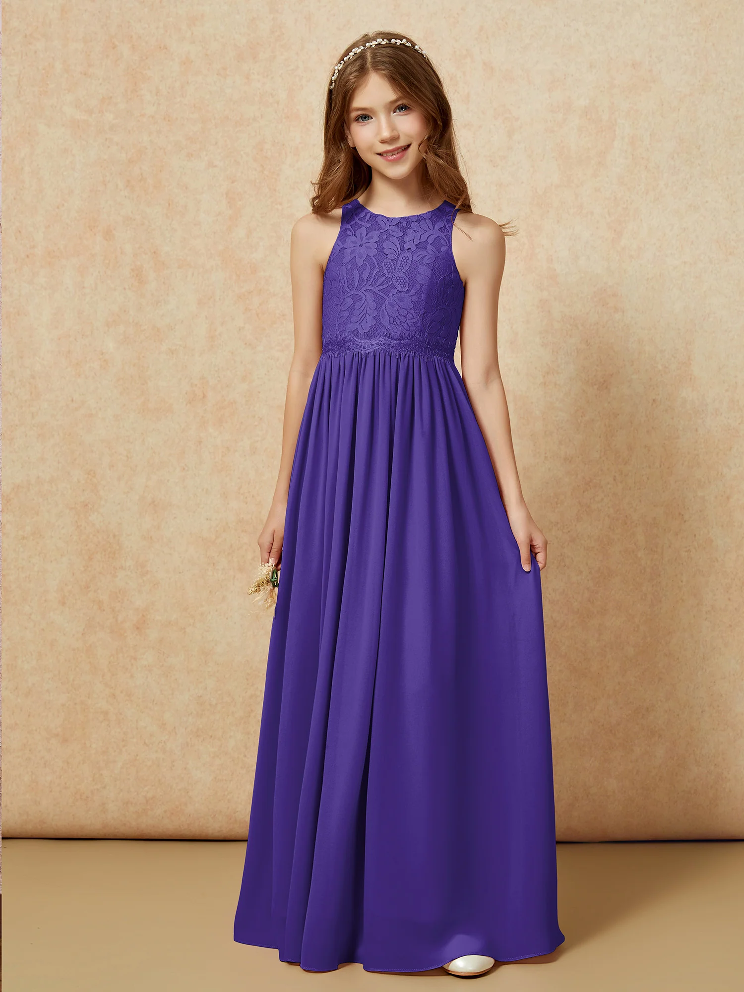 Sleeveless Lace Chiffon A-line Junior Bridesmaid Dress Regency - Image 6