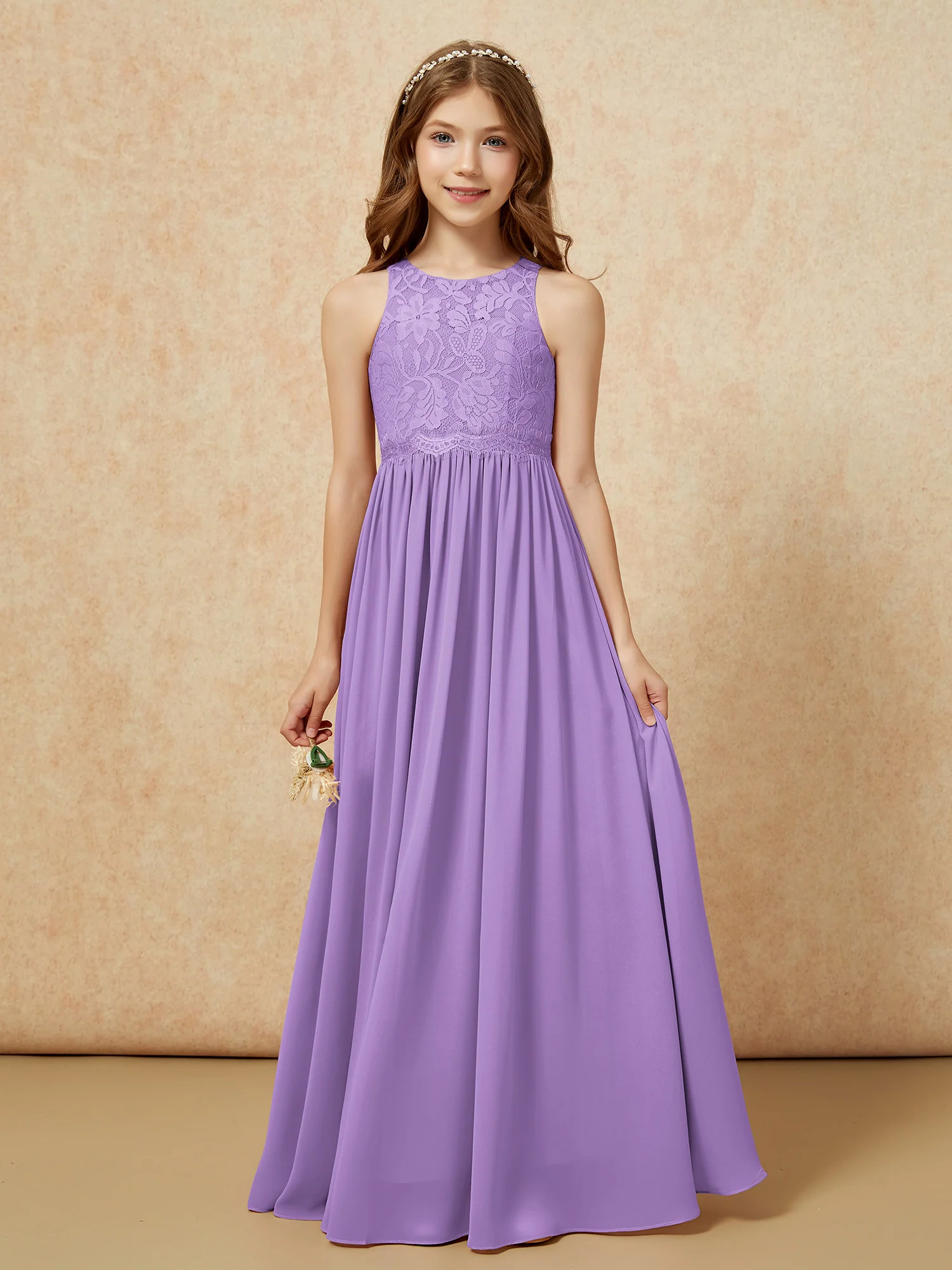Sleeveless Lace Chiffon A-line Junior Bridesmaid Dress Tahiti