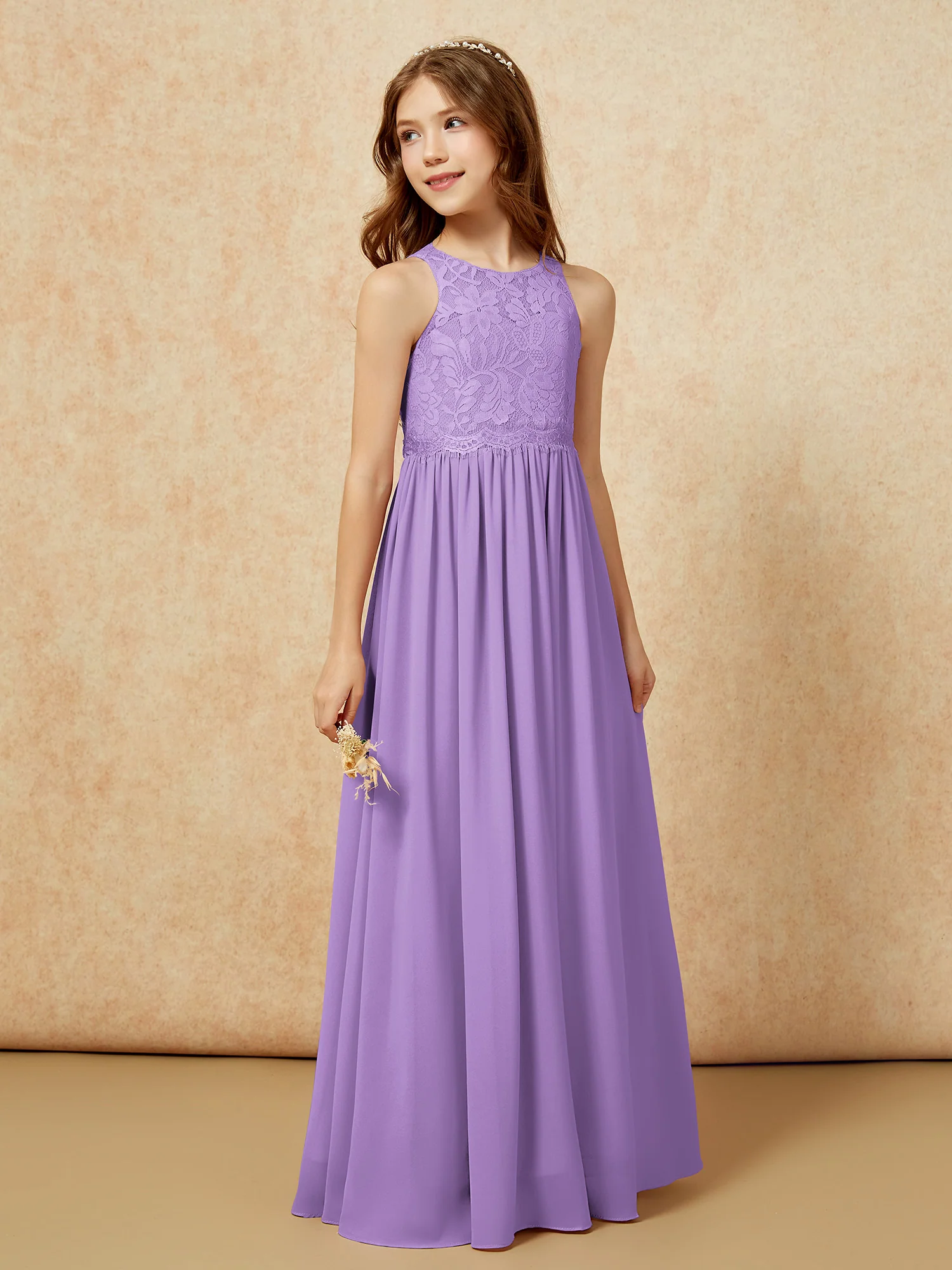 Sleeveless Lace Chiffon A-line Junior Bridesmaid Dress Tahiti - Image 5