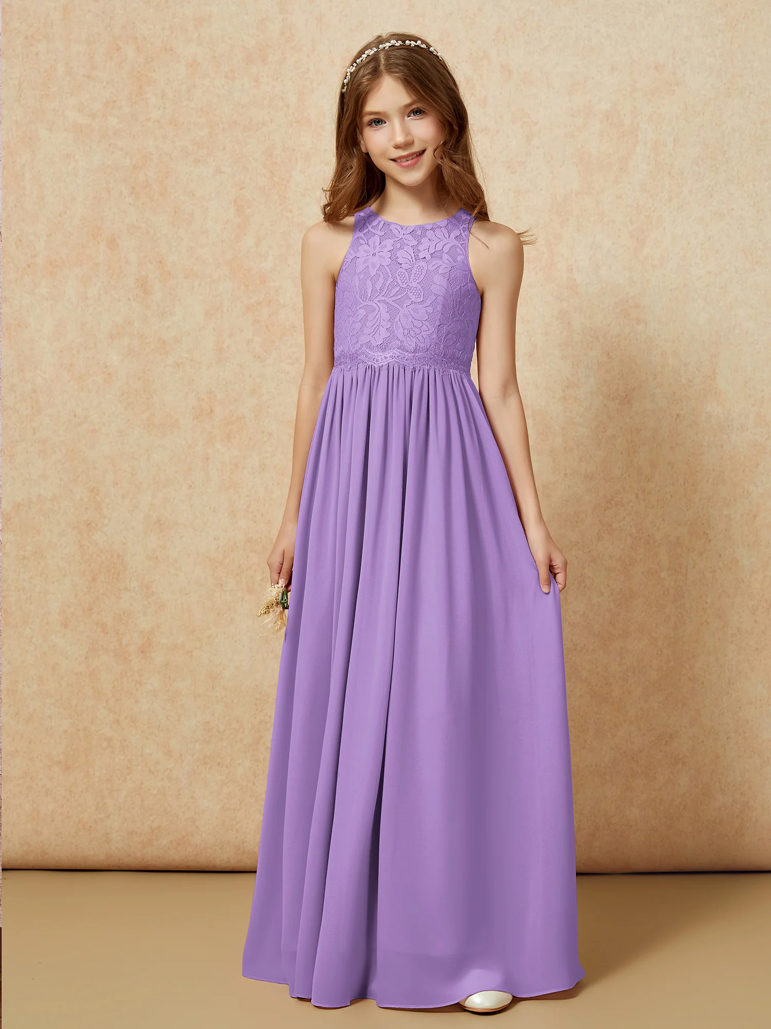 Sleeveless Lace Chiffon A-line Junior Bridesmaid Dress Tahiti - Image 6