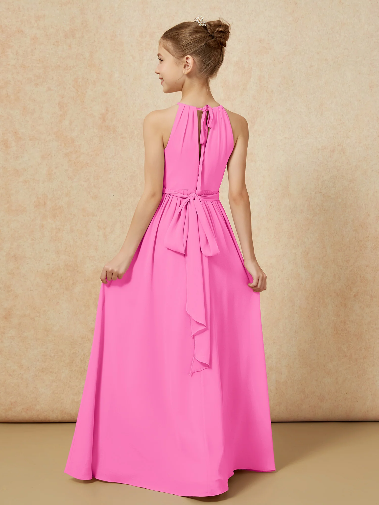 Sleeveless Pleated Long Chiffon Junior Bridesmaid Dress Azalea - Image 2