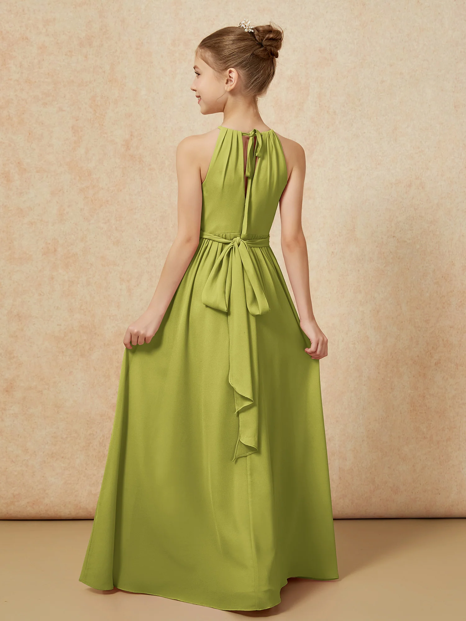 Sleeveless Pleated Long Chiffon Junior Bridesmaid Dress Clover - Image 2