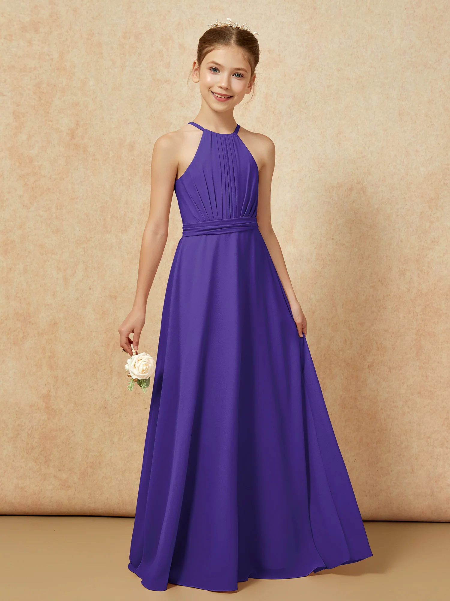 Sleeveless Pleated Long Chiffon Junior Bridesmaid Dress Regency - Image 6