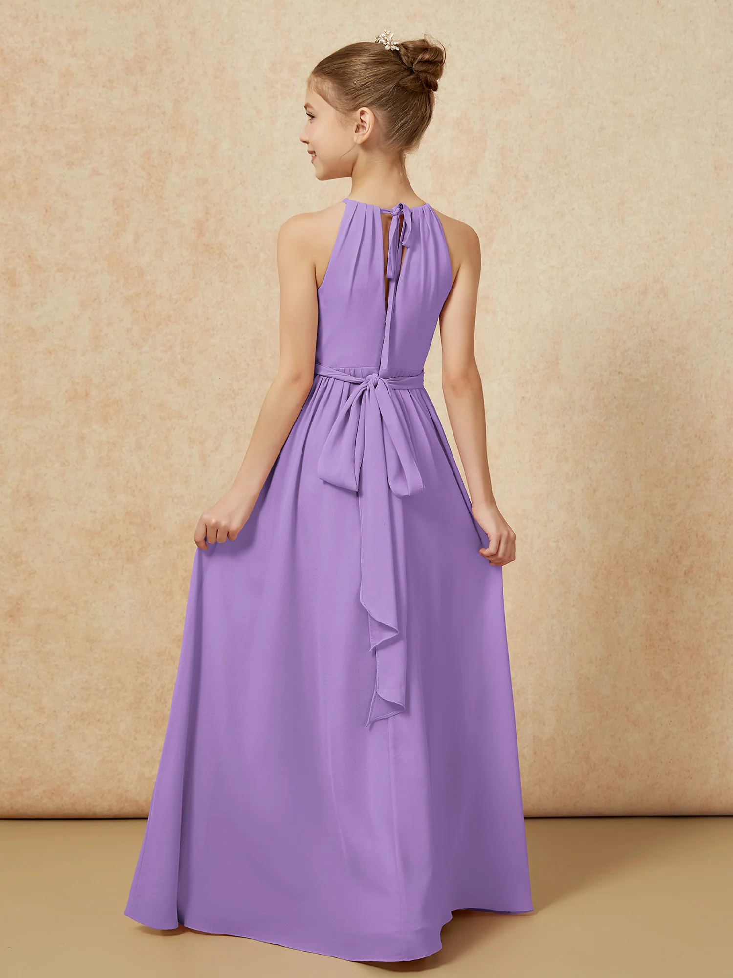Sleeveless Pleated Long Chiffon Junior Bridesmaid Dress Tahiti - Image 2