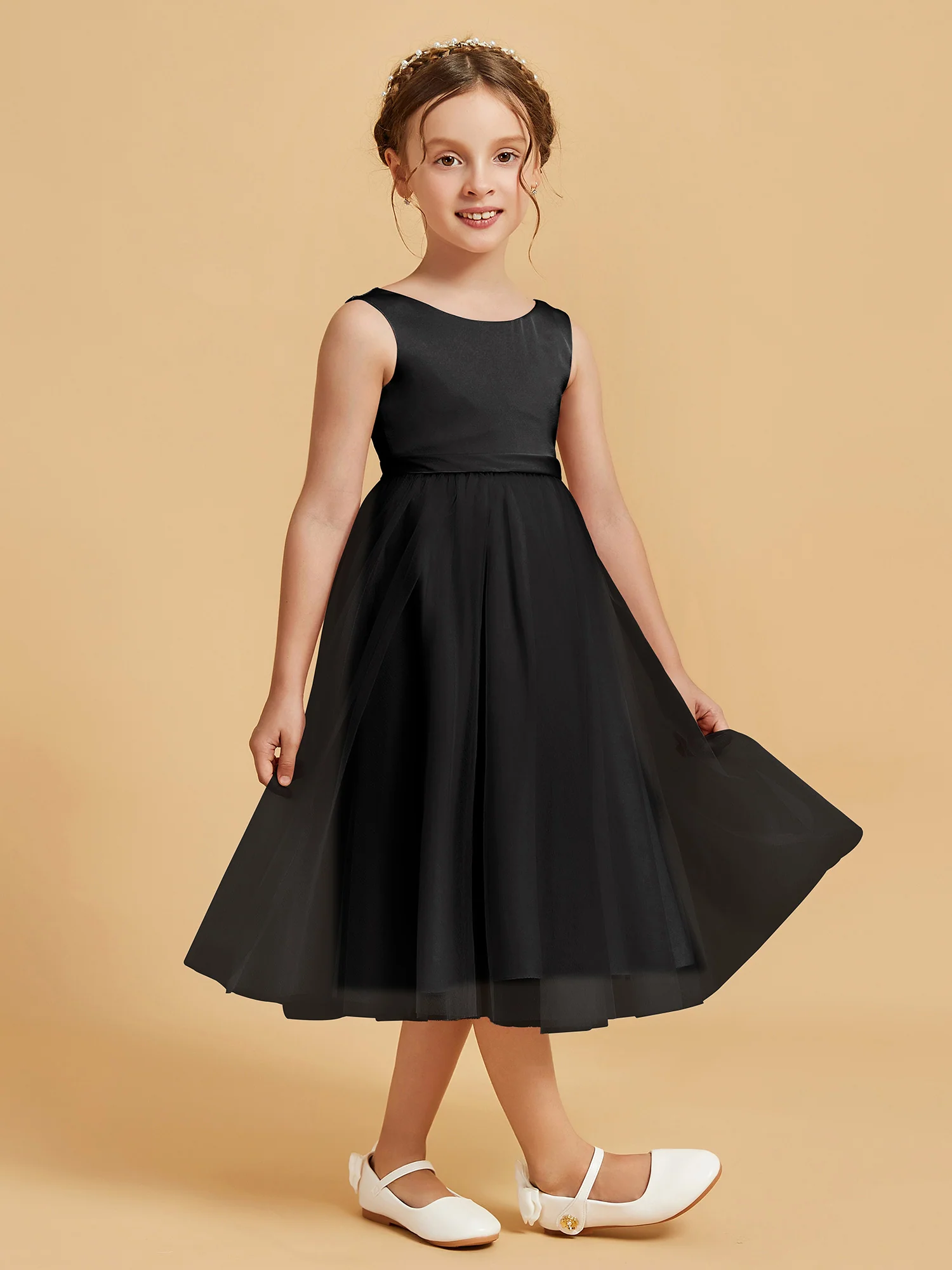 Sleeveless Satin Pleated Girl's Dress Black - Image 3