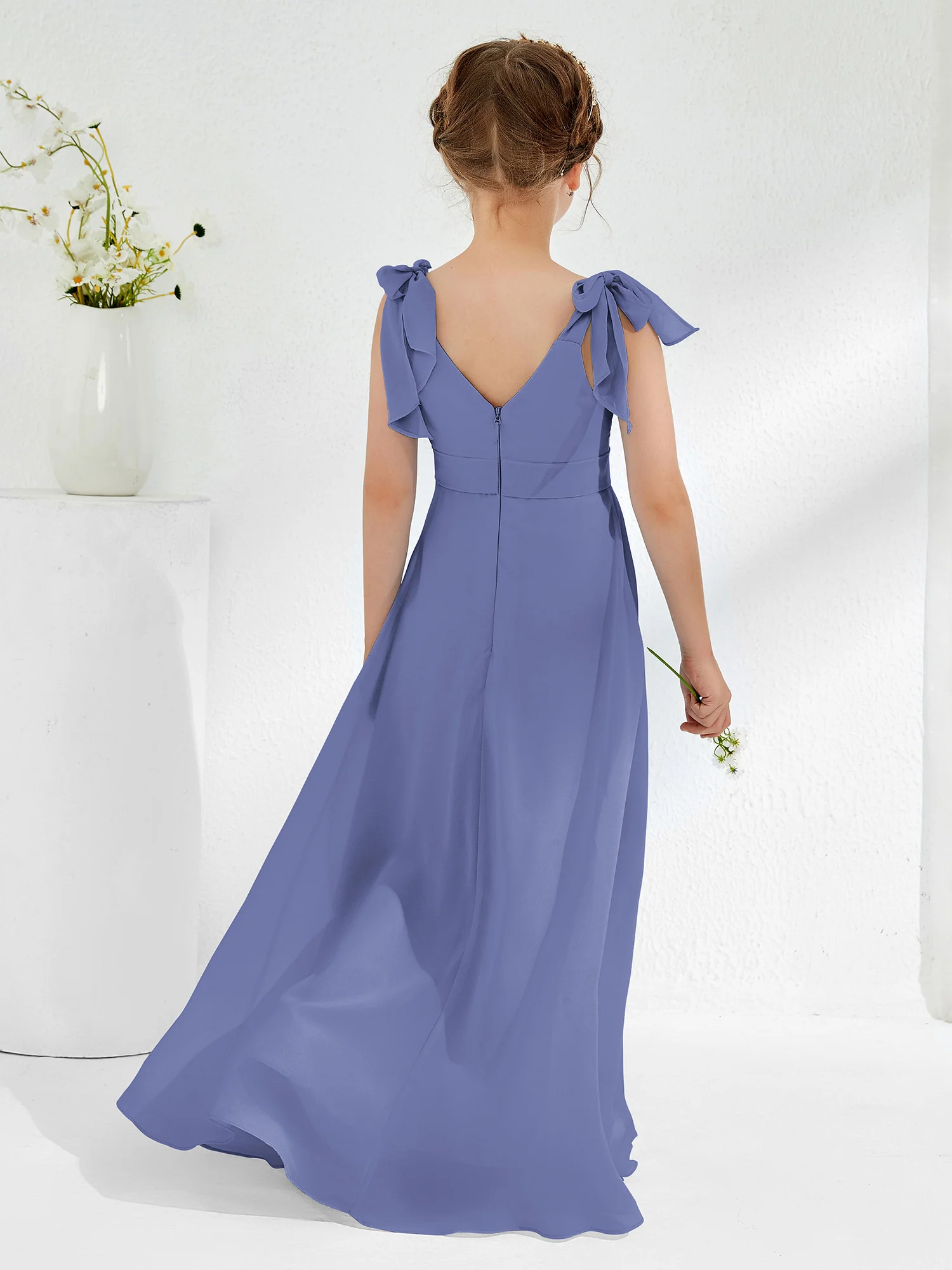 Sleeveless V-neck A-line Junior Bridesmaid Dresses Periwinkle - Image 2