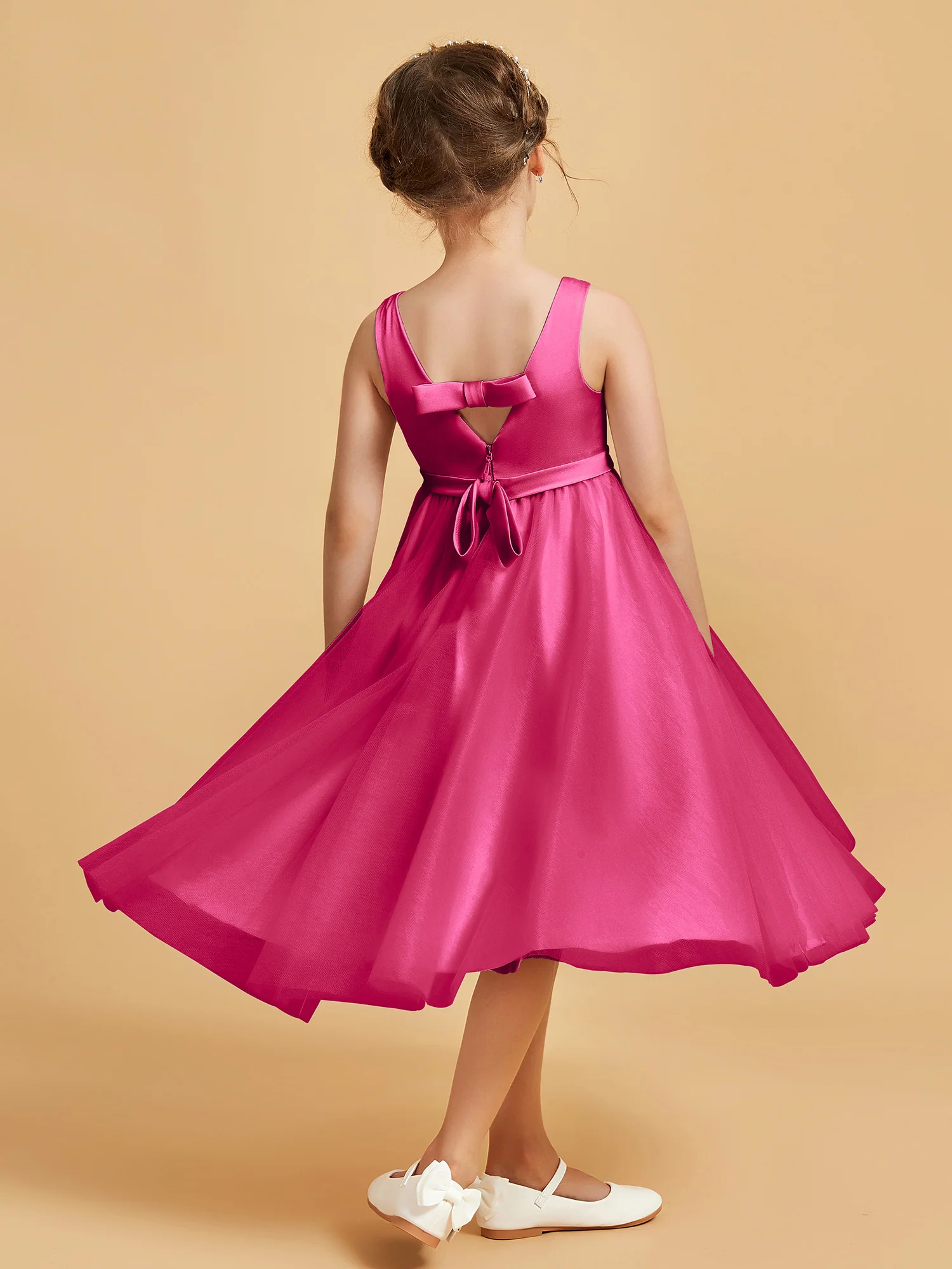 Sleeveless V-Neck Girl's Dress Fuchsia - Image 2