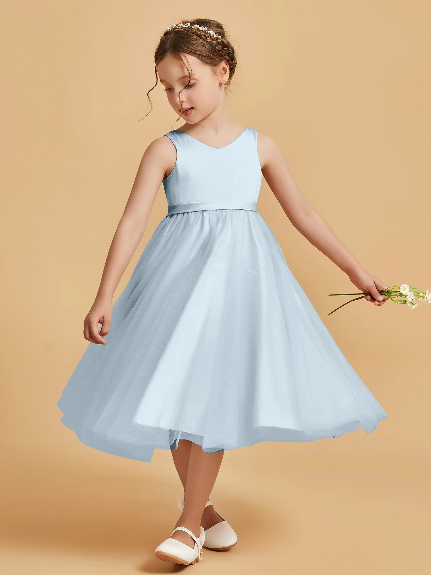 Sleeveless V-Neck Girl's Dress Mist - Image 3