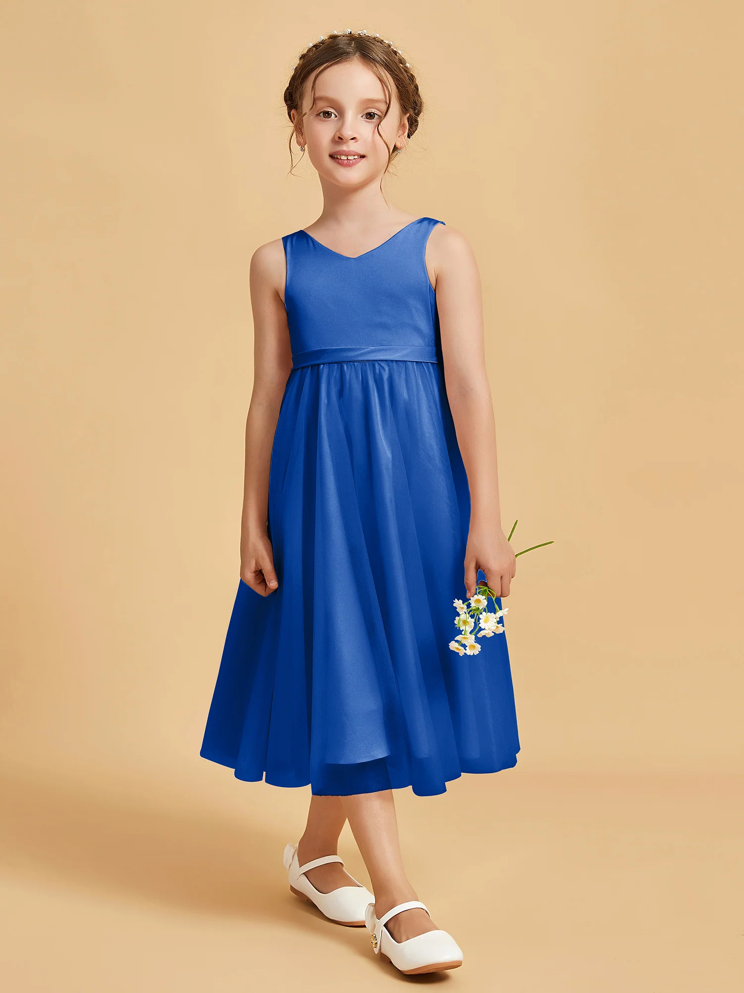 Sleeveless V-Neck Girl's Dress Royal Blue