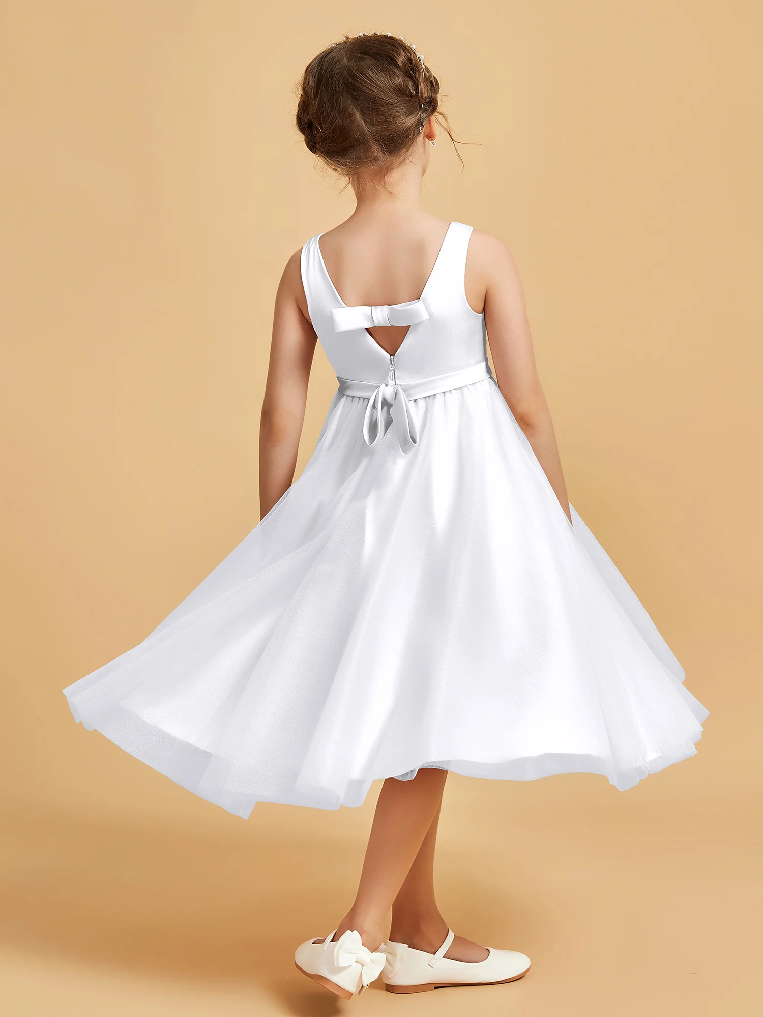 Sleeveless V-Neck Girl's Dress White - Image 2