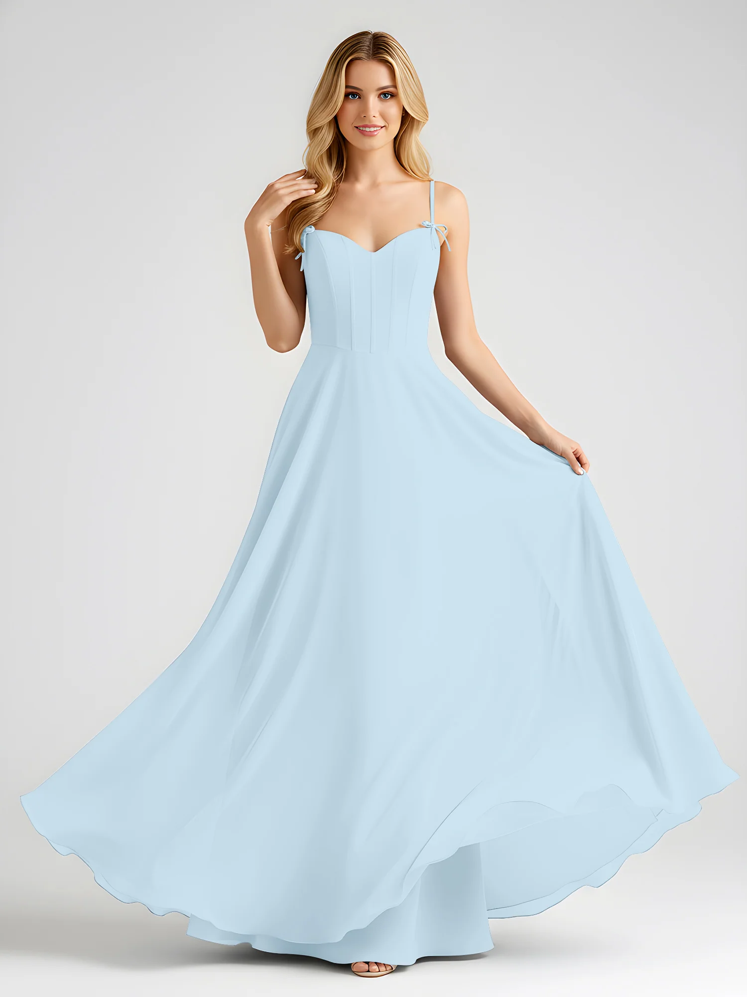 Spaghetti Strap A-Line Maxi with Bow Ties Sky Blue - Image 3