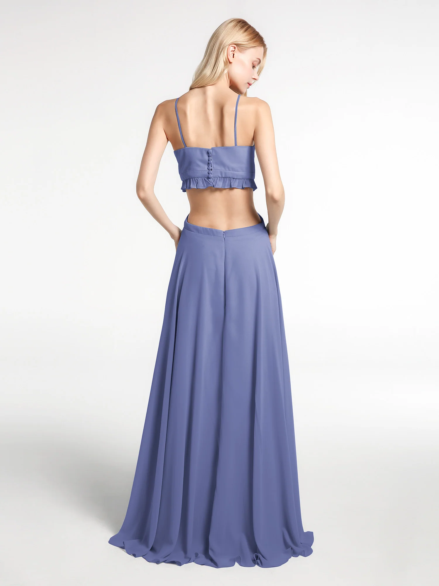 Spaghetti Strap Ruffled Chiffon Cutout Maxi Sexy Dress Periwinkle - Image 5