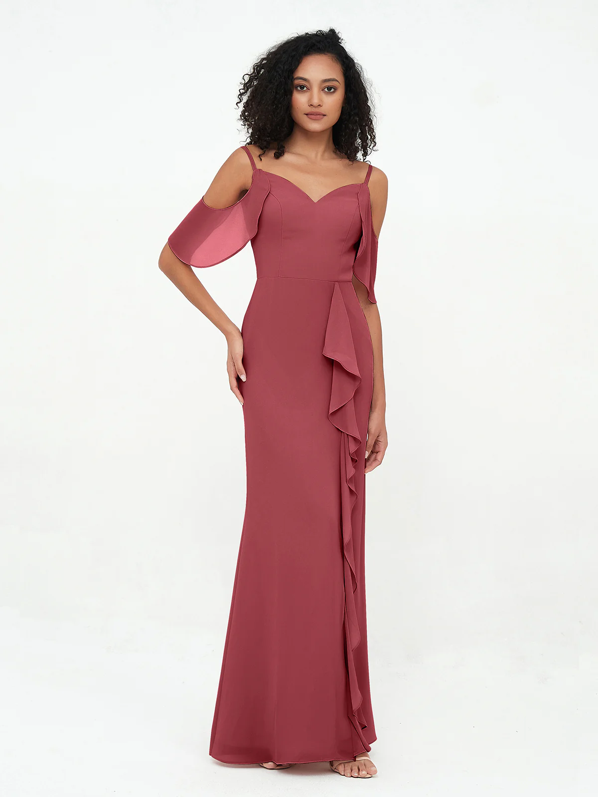 Spaghetti Straps Cloumn Dresses with Slit-Cinnamon Rose