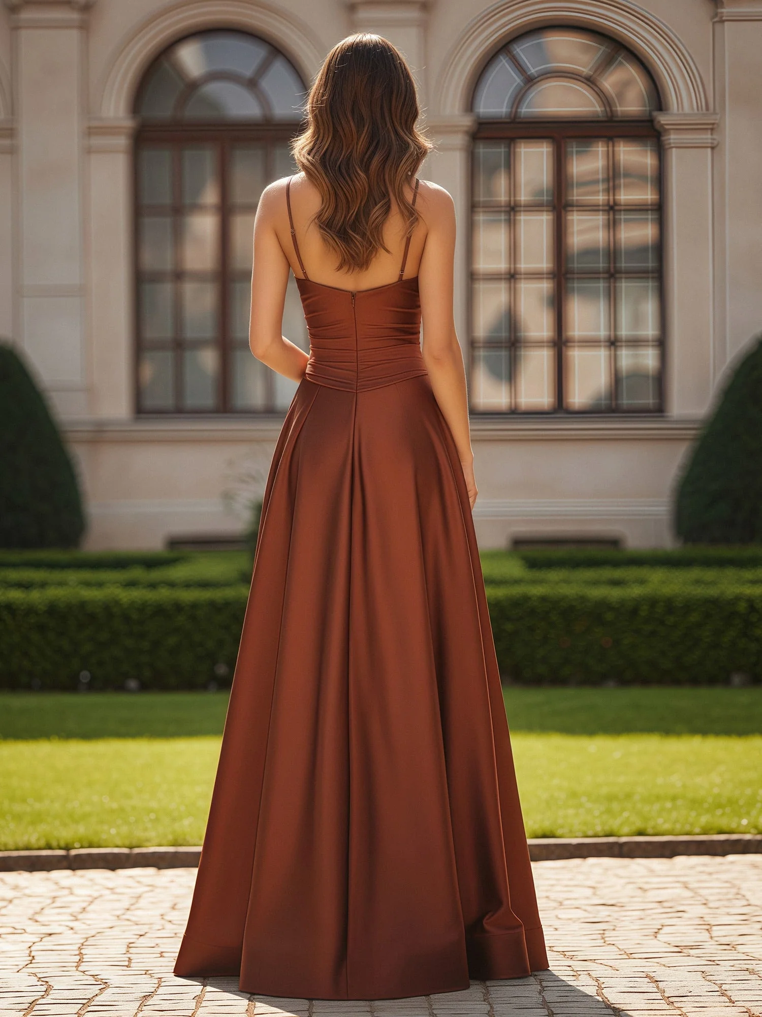 Spaghetti Straps Sweetheart Corset Long Dress With Slit Mulberry - Image 2