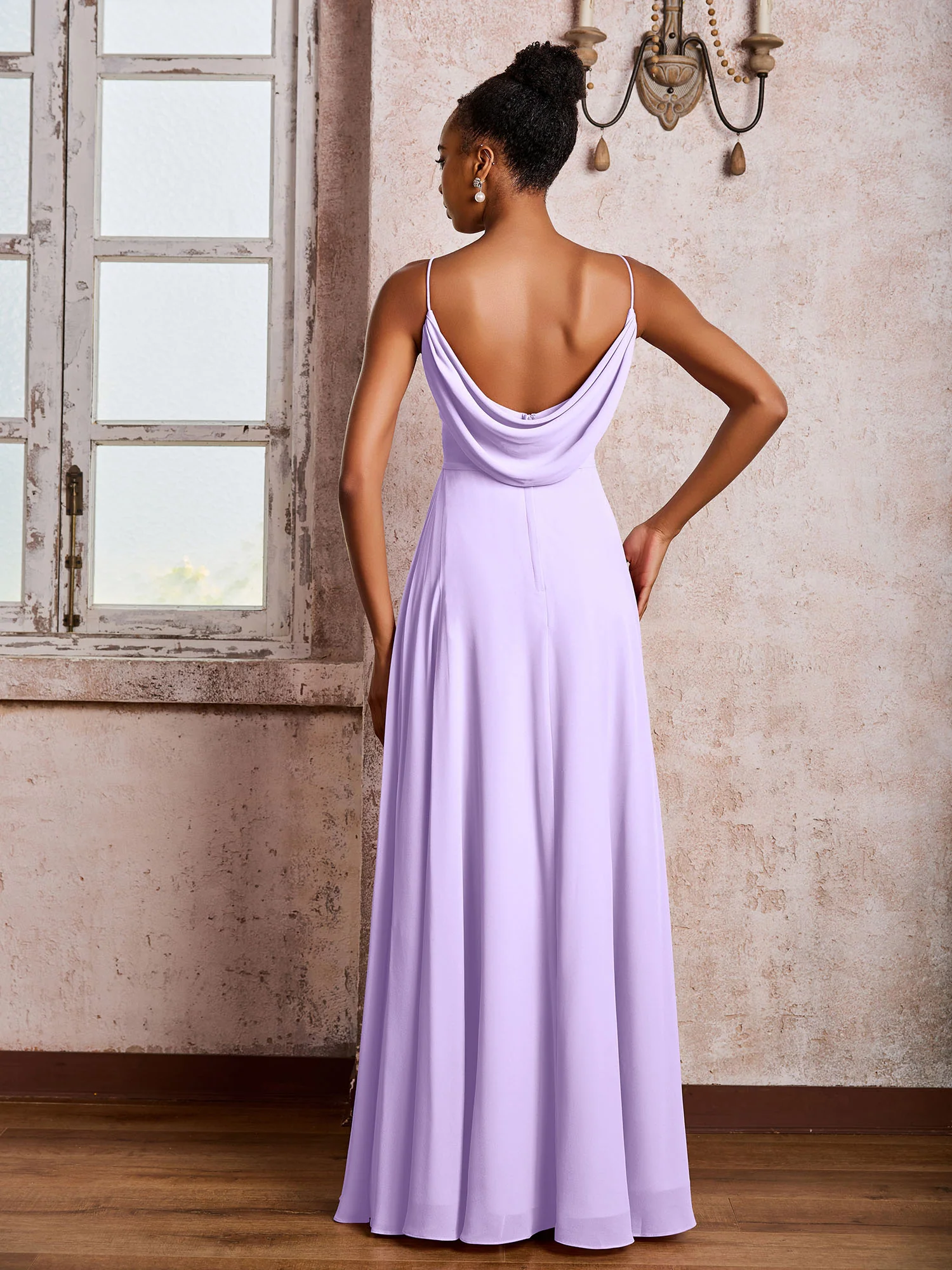 Spaghetti Straps V-neck Pleated A-line Chiffon Dresses Lilac - Image 2