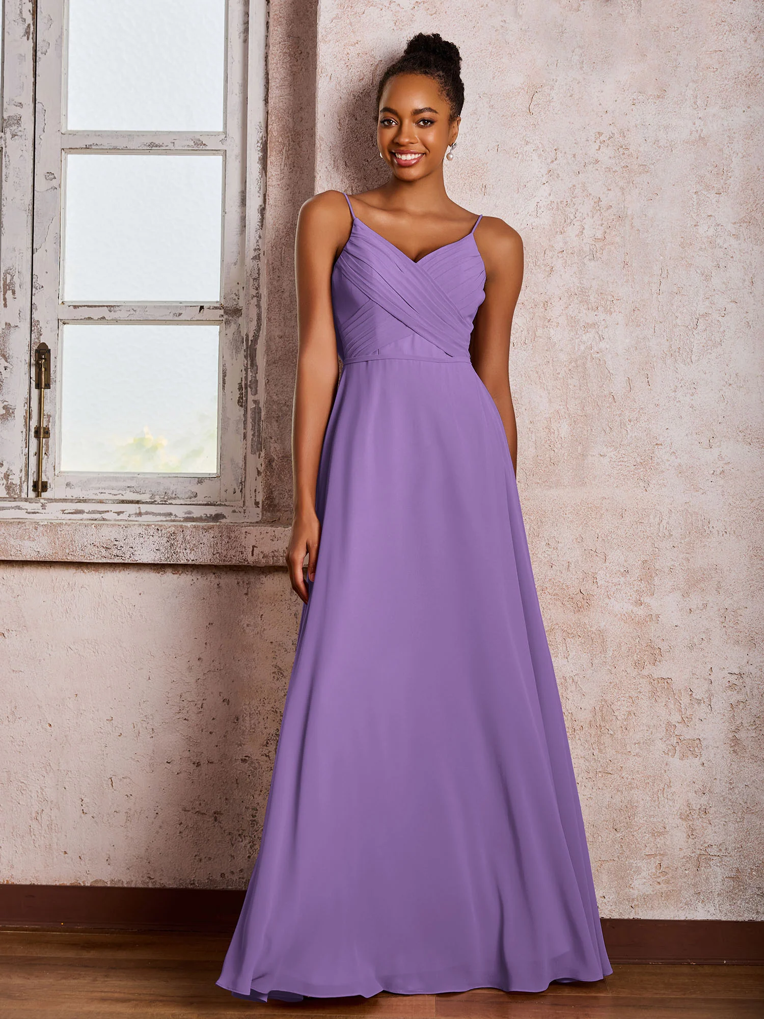 Spaghetti Straps V-neck Pleated A-line Chiffon Dresses Tahiti