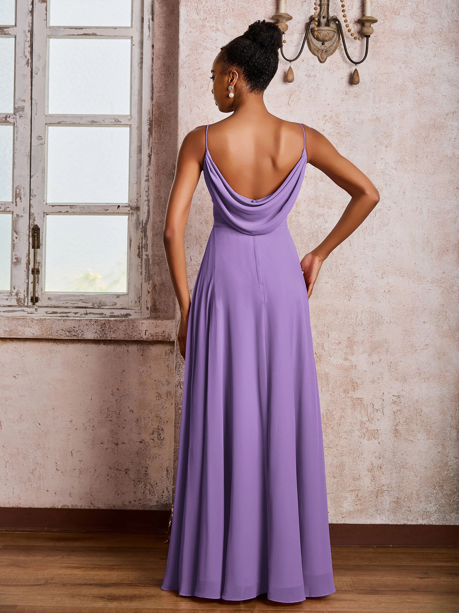 Spaghetti Straps V-neck Pleated A-line Chiffon Dresses Tahiti - Image 2