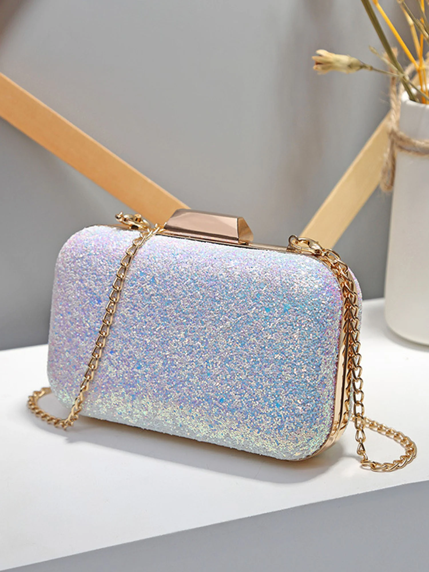 Sparkling Frosted Square Chain Clutch