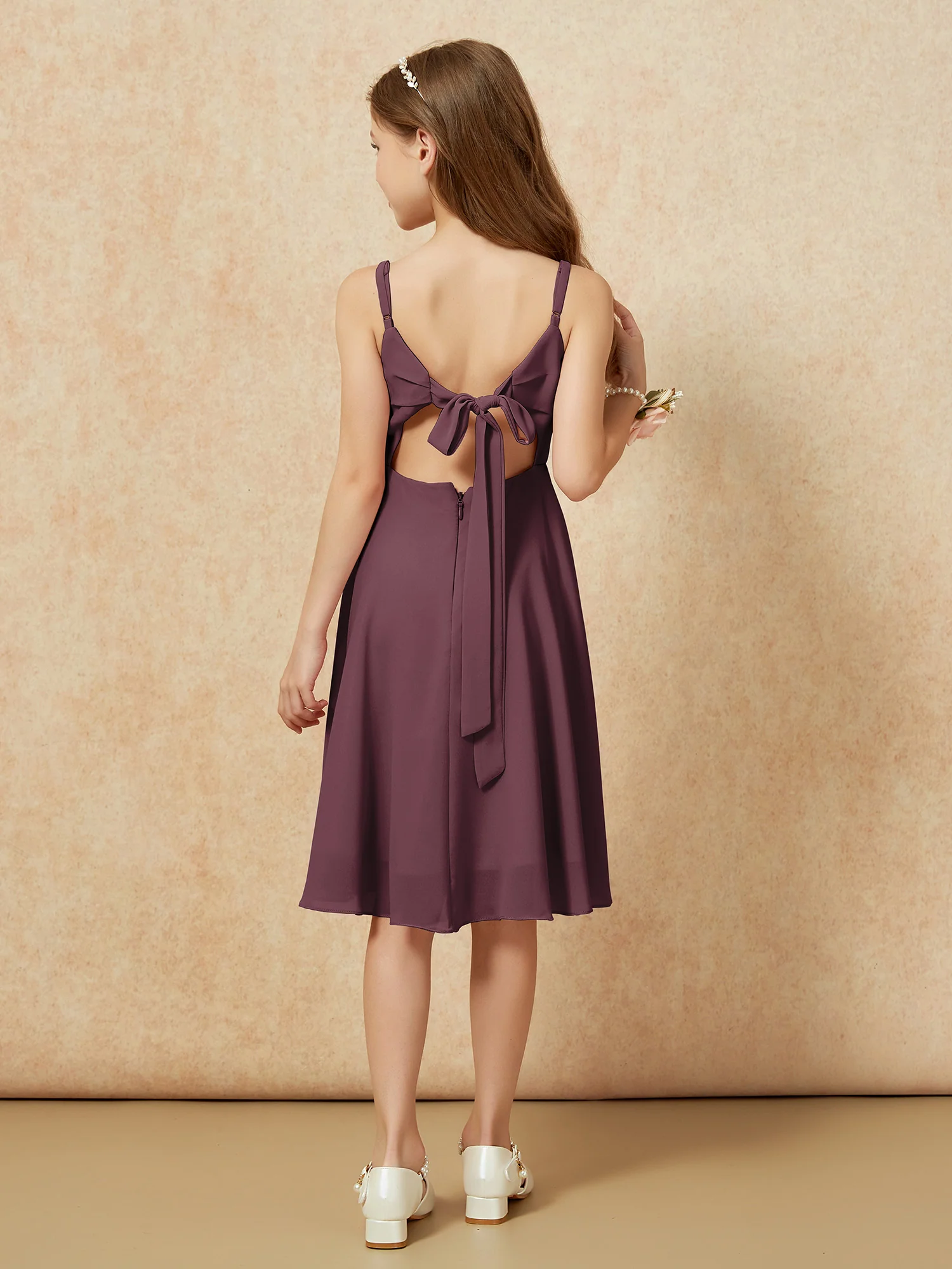 Square Neck Knee-length Junior Bridesmaid Dresses Cabernet - Image 2