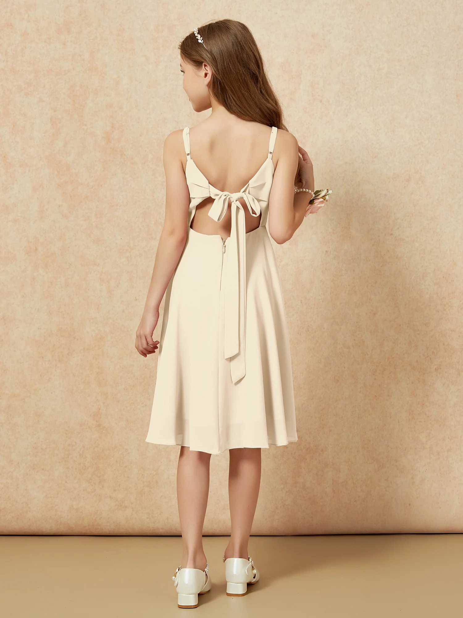 Square Neck Knee-length Junior Bridesmaid Dresses Champagne - Image 2