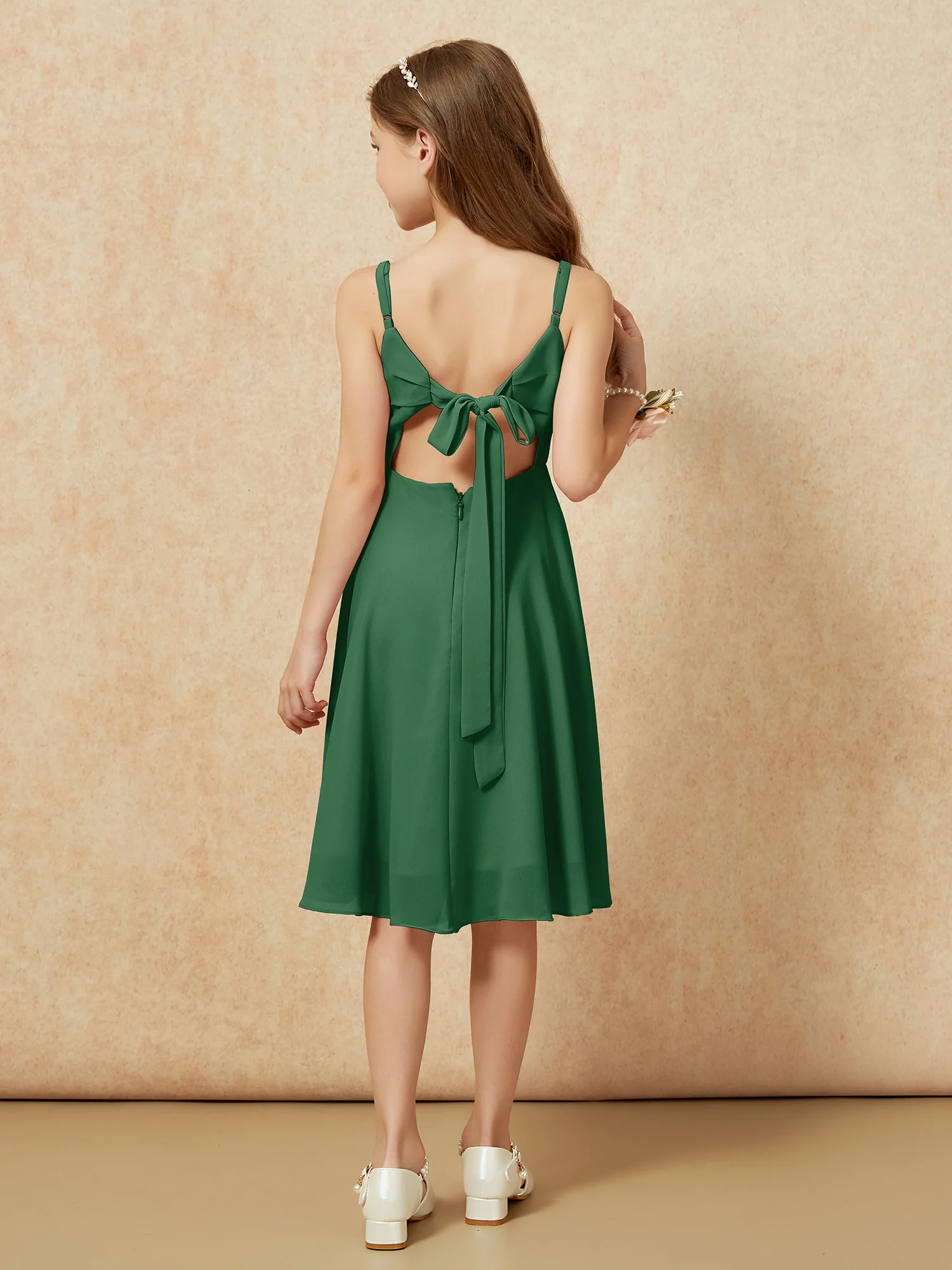 Square Neck Knee-length Junior Bridesmaid Dresses Dark Green - Image 2